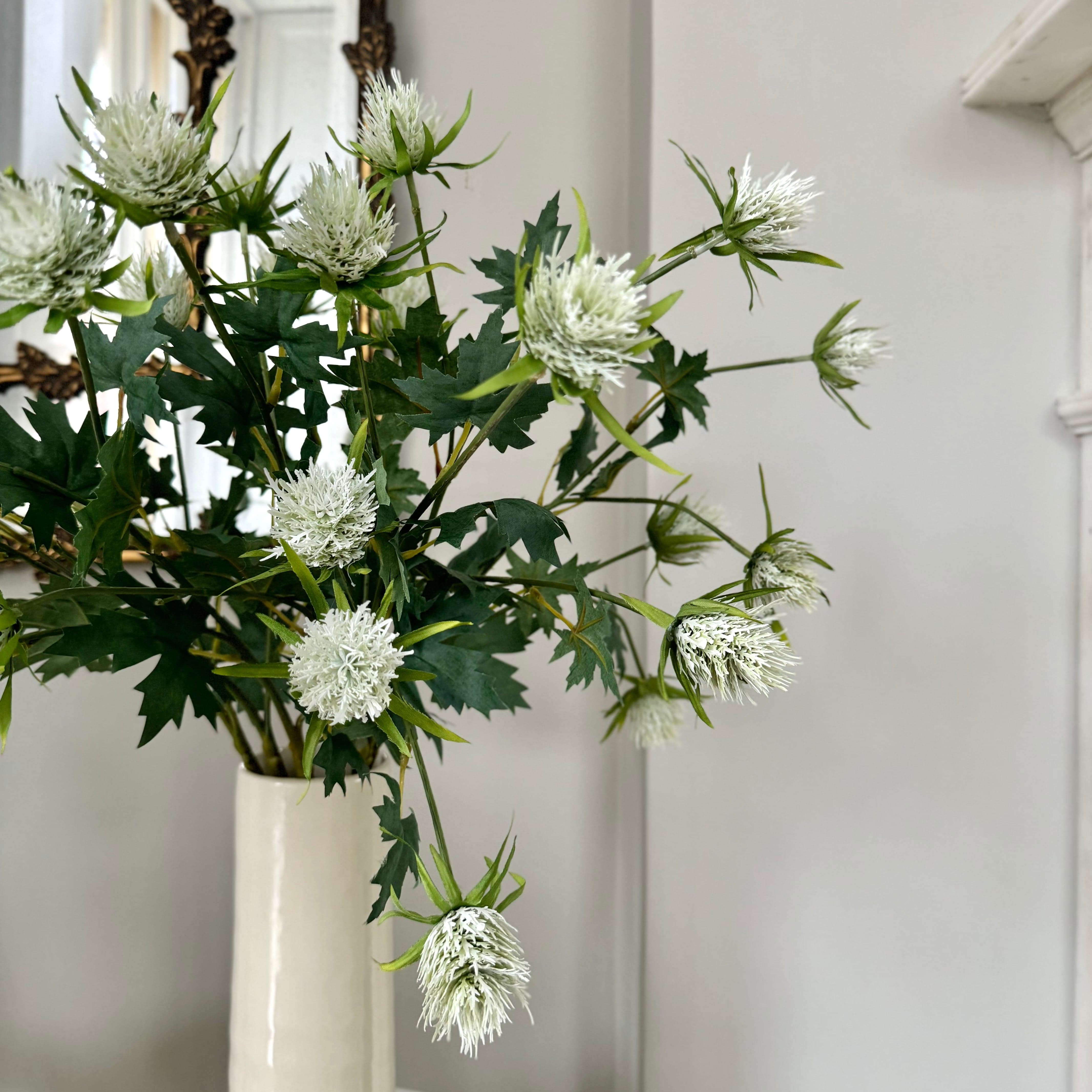 Luxury Lifelike Realistic Artificial Fabric Faux Silk Luxury White Sea Holly ABX3503 Artificial Flower with Faux Foliage in Prestbury Vase ABP1828 Buy Online from The Faux Flower Company