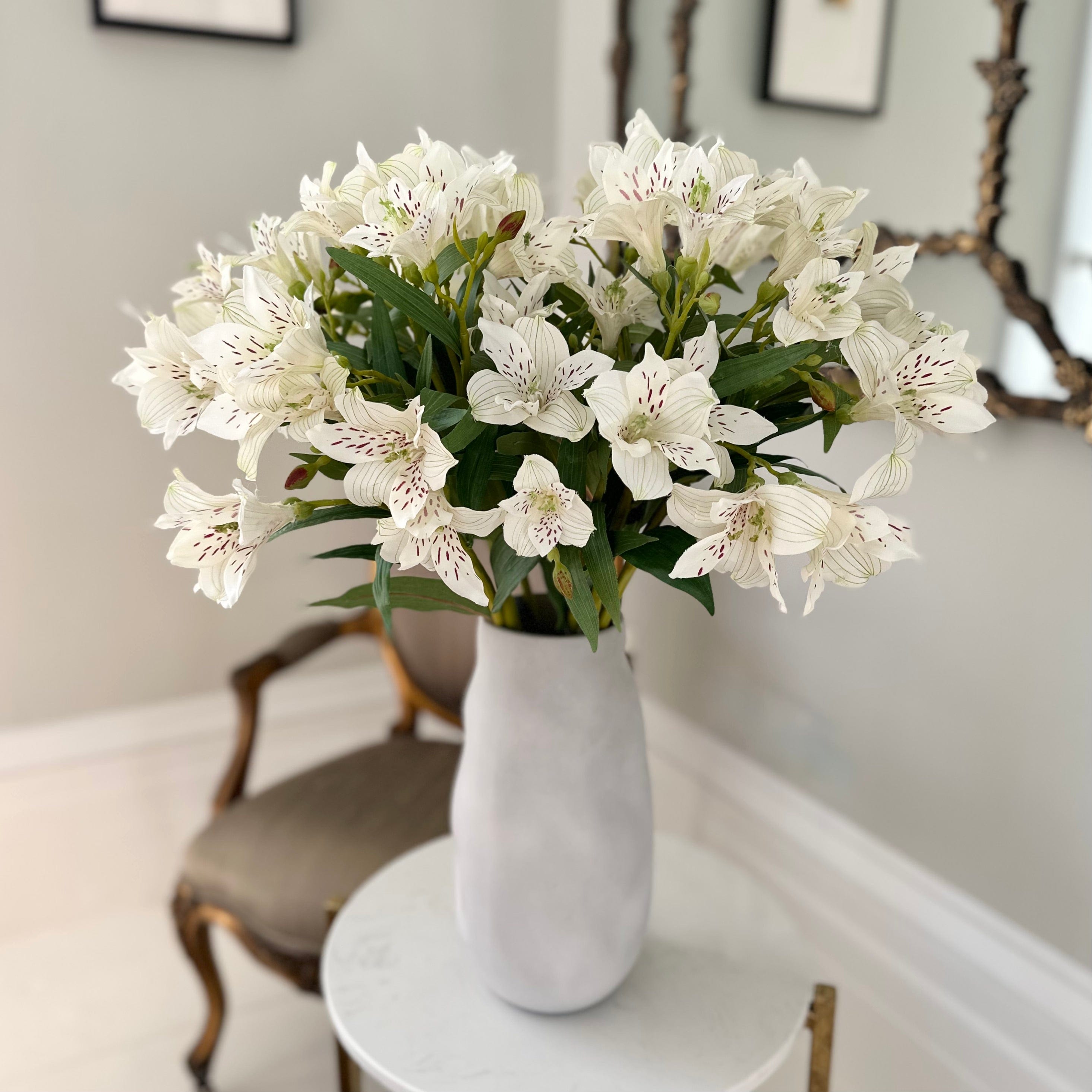 Luxury Lifelike Realistic Artificial Fabric Faux Silk Luxury White Small Lily ABX8543WH Artificial Flower Arrangement with Faux Foliage Buy Online from The Faux Flower Company