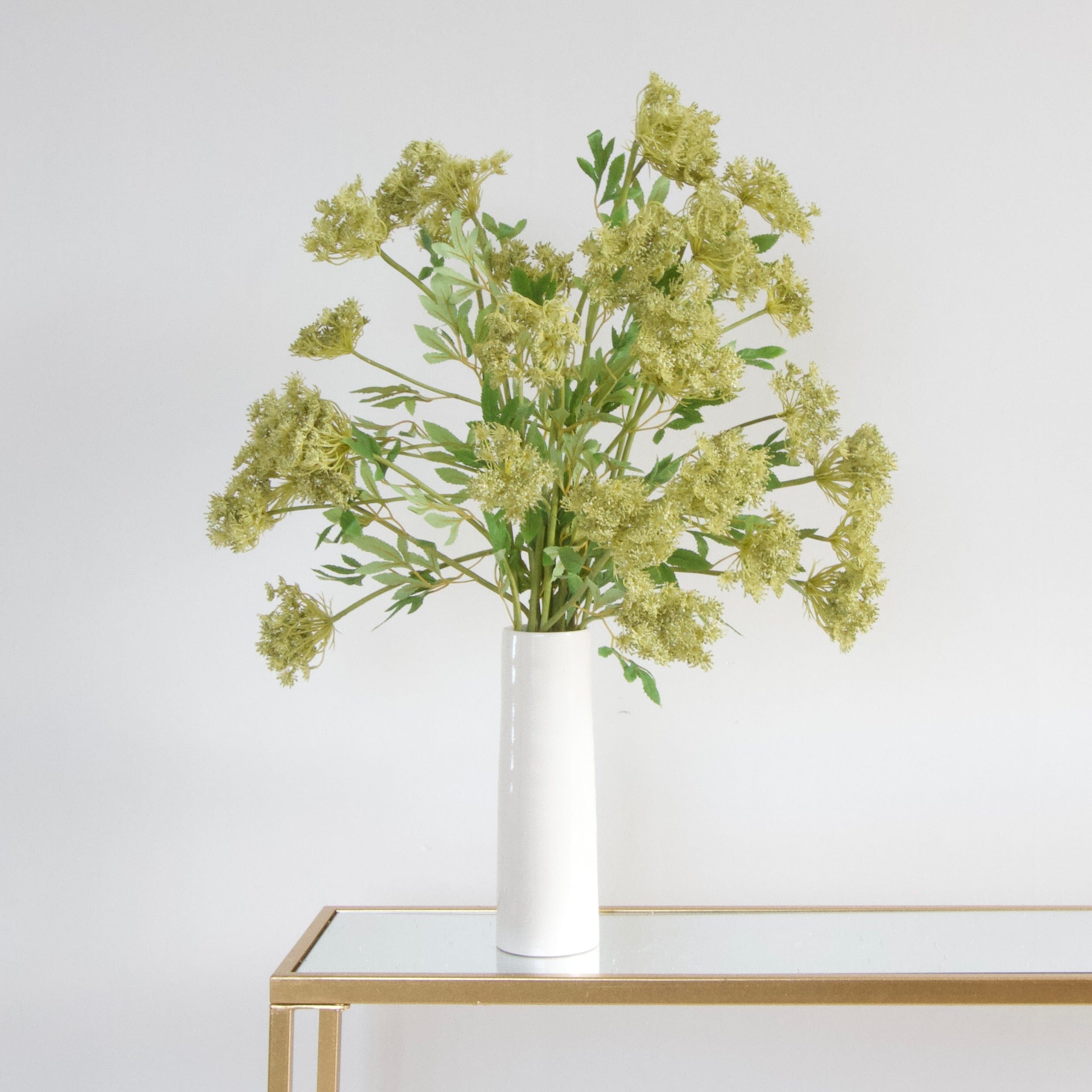Luxury Lifelike Realistic Artificial Fabric Silk Blooms with Foliage Buy Online from The Faux Flower Company | 10 stems Green Cow Parsley Spray ABX6595GR in Prestbury Vase