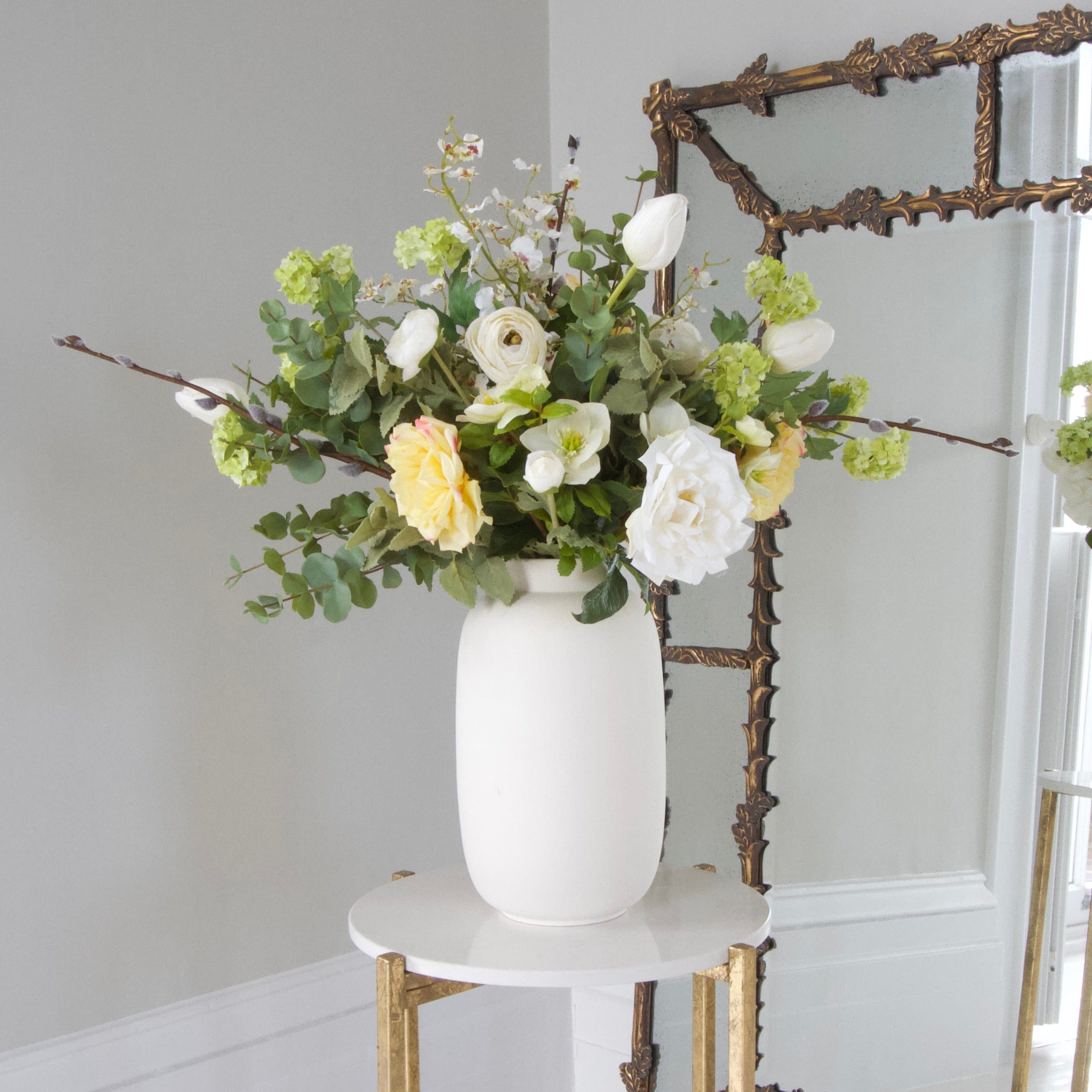 Luxury Lifelike Realistic Artificial Fabric Silk Blooms with Foliage Buy Online from The Faux Flower Company | Spring Fling Neutral Yellow Bouquet Stem Arrangement
