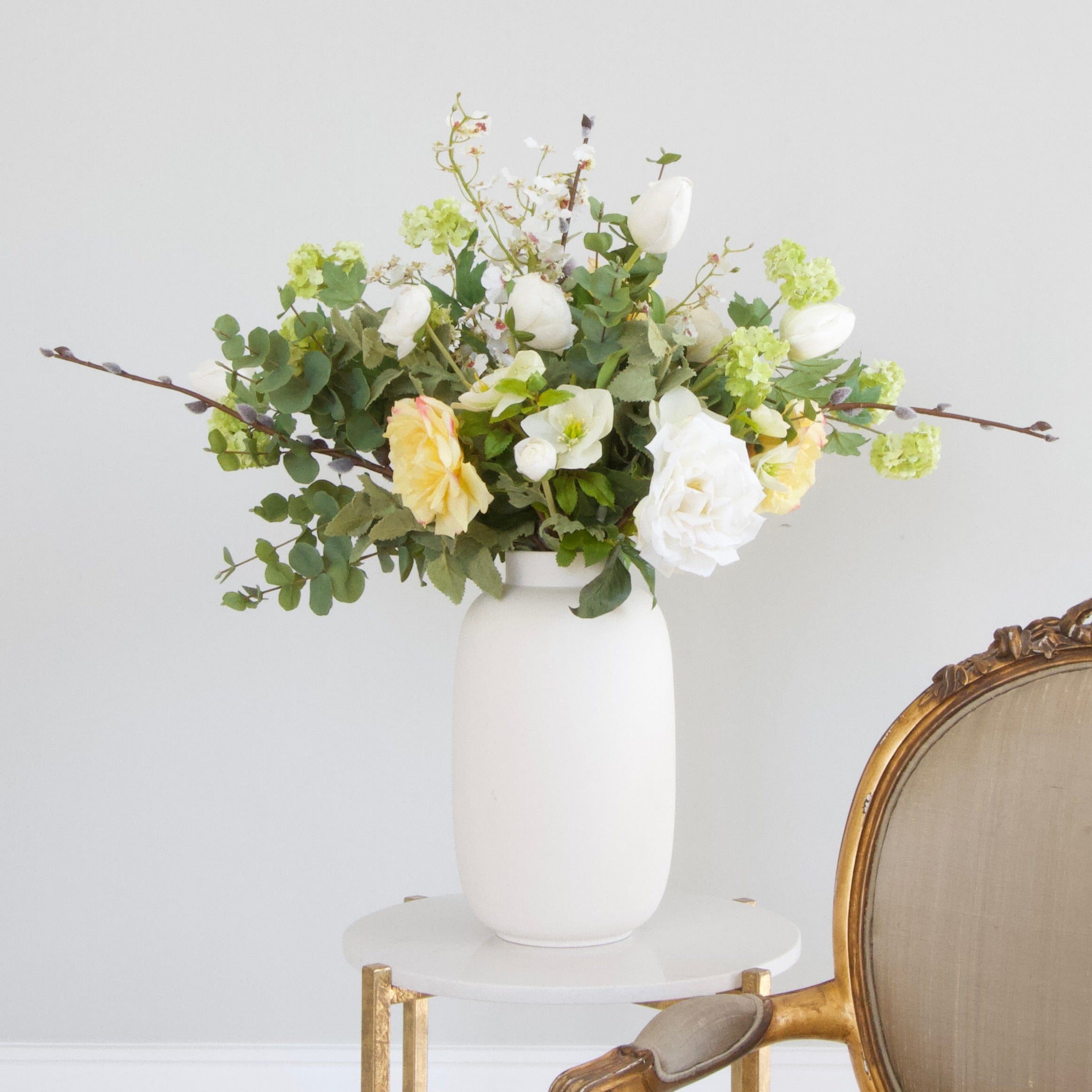Luxury Lifelike Realistic Artificial Fabric Silk Blooms with Foliage Buy Online from The Faux Flower Company | Spring Fling Neutral Yellow Bouquet Stem Arrangement