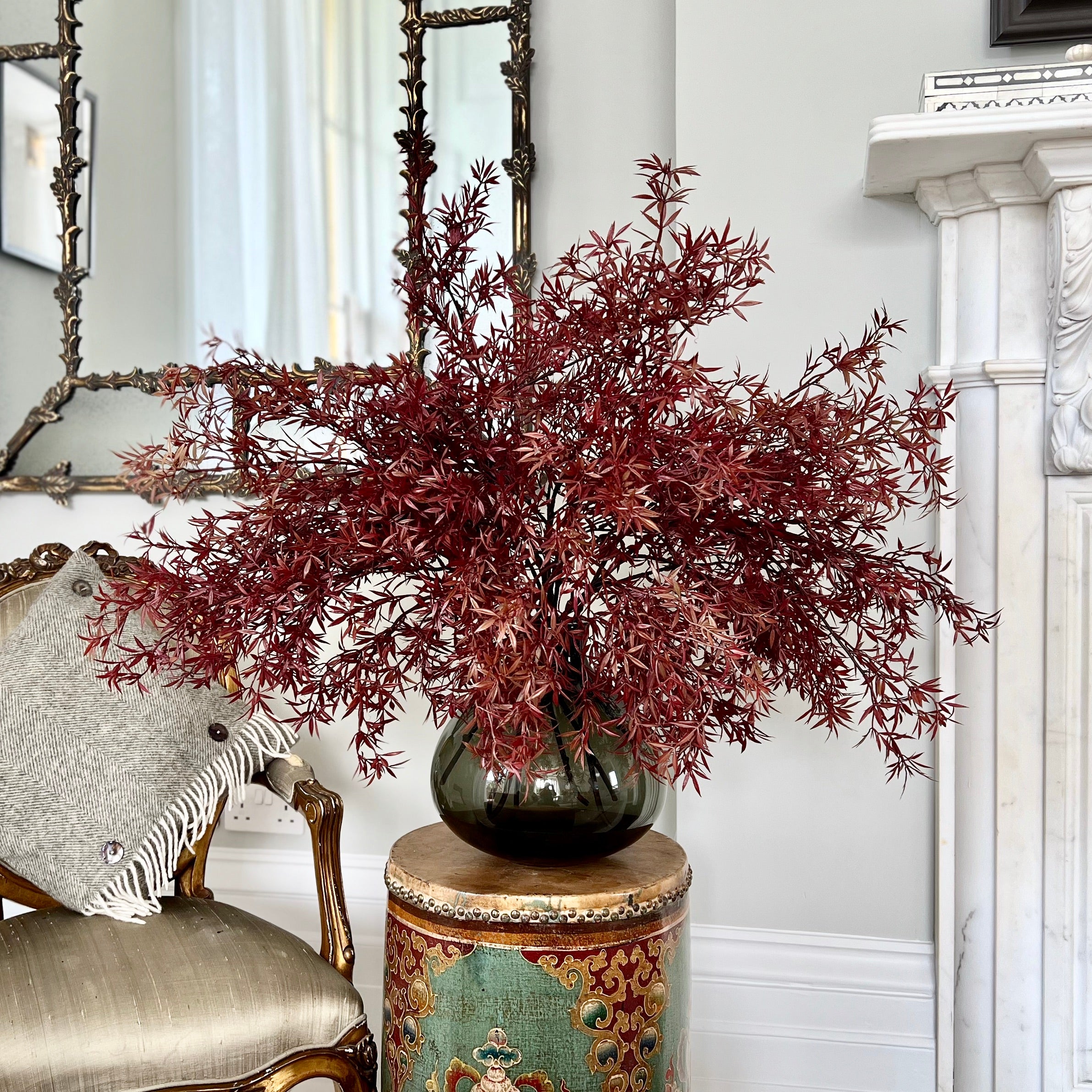 Luxury Lifelike Realistic Artificial Fabric Silk Luxury Flower Burgundy Leaf Branch ABX9637RD Autumn Stem with Foliage in Kingham Vase ABP04B3 Buy Online from The Faux Flower Company