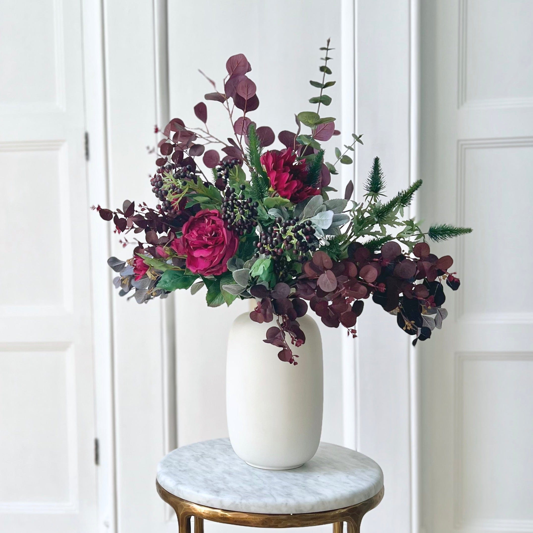 Luxury Lifelike Realistic Artificial Fabric Silk Luxury Flower Burgundy Beauty Autumnal Stem Bouquets with Foliage in Kingham Vase ABP04B3 Buy Online from The Faux Flower Company