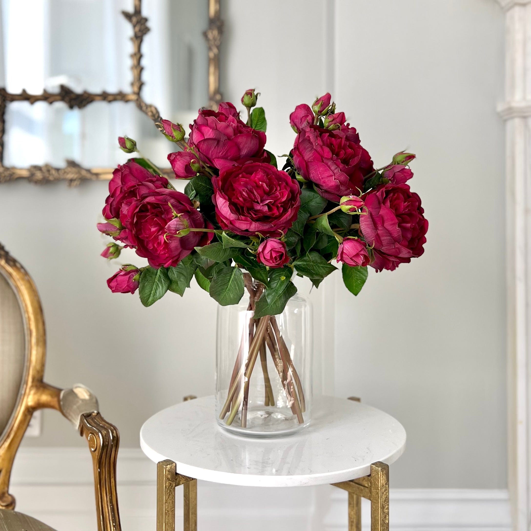 Luxury Lifelike Realistic Artificial Fabric Silk Luxury Flower Burgundy English Rose ABY5013BD Autumn Stem with Foliage in Medium Clear Funnel Neck ABV2252 Buy Online from The Faux Flower Company