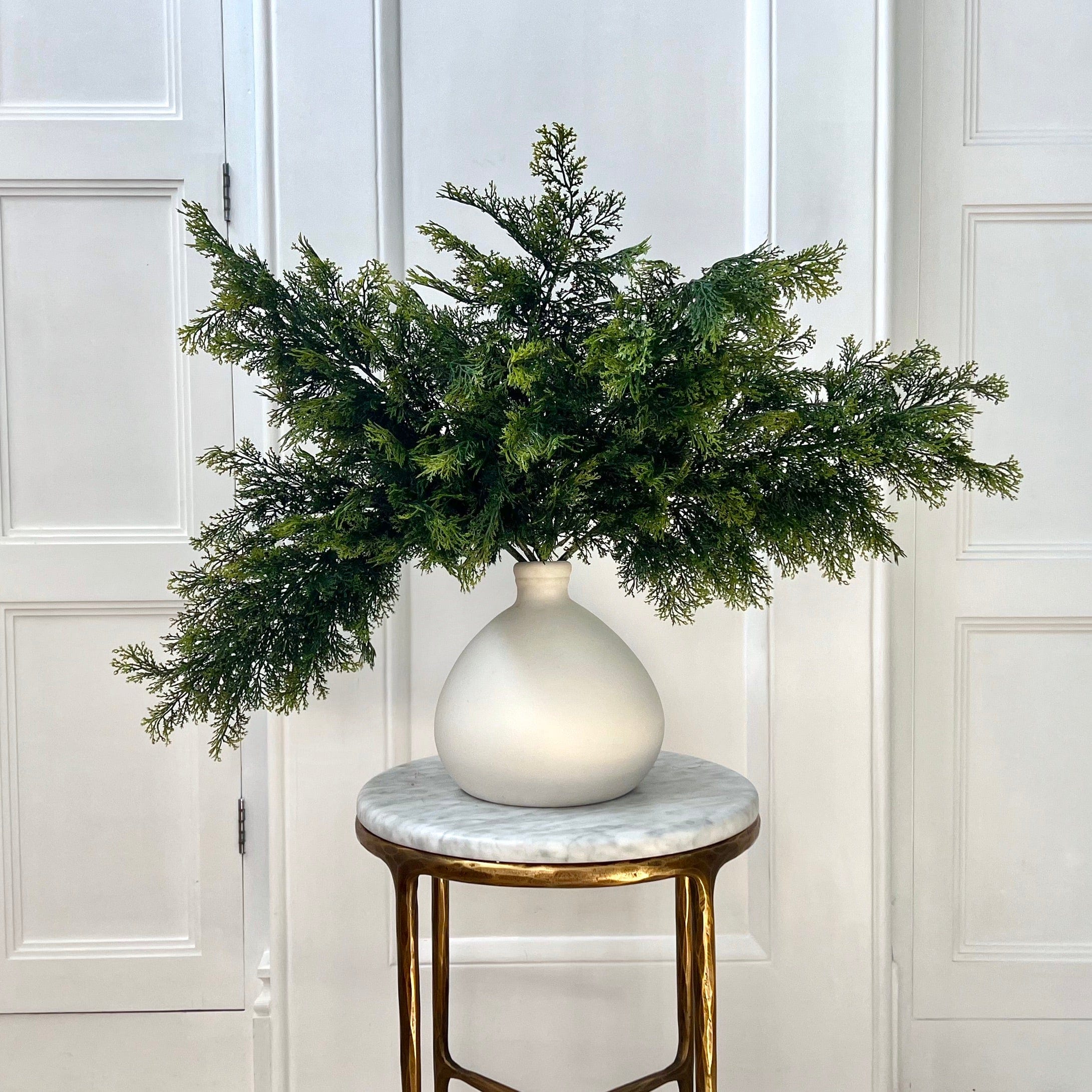 Luxury Lifelike Realistic Artificial Fabric Silk Luxury Flower Cypress Bush ABZ3187GR Autumn Stem with Foliage in Burford Vase ABP1747 Buy Online from The Faux Flower Company