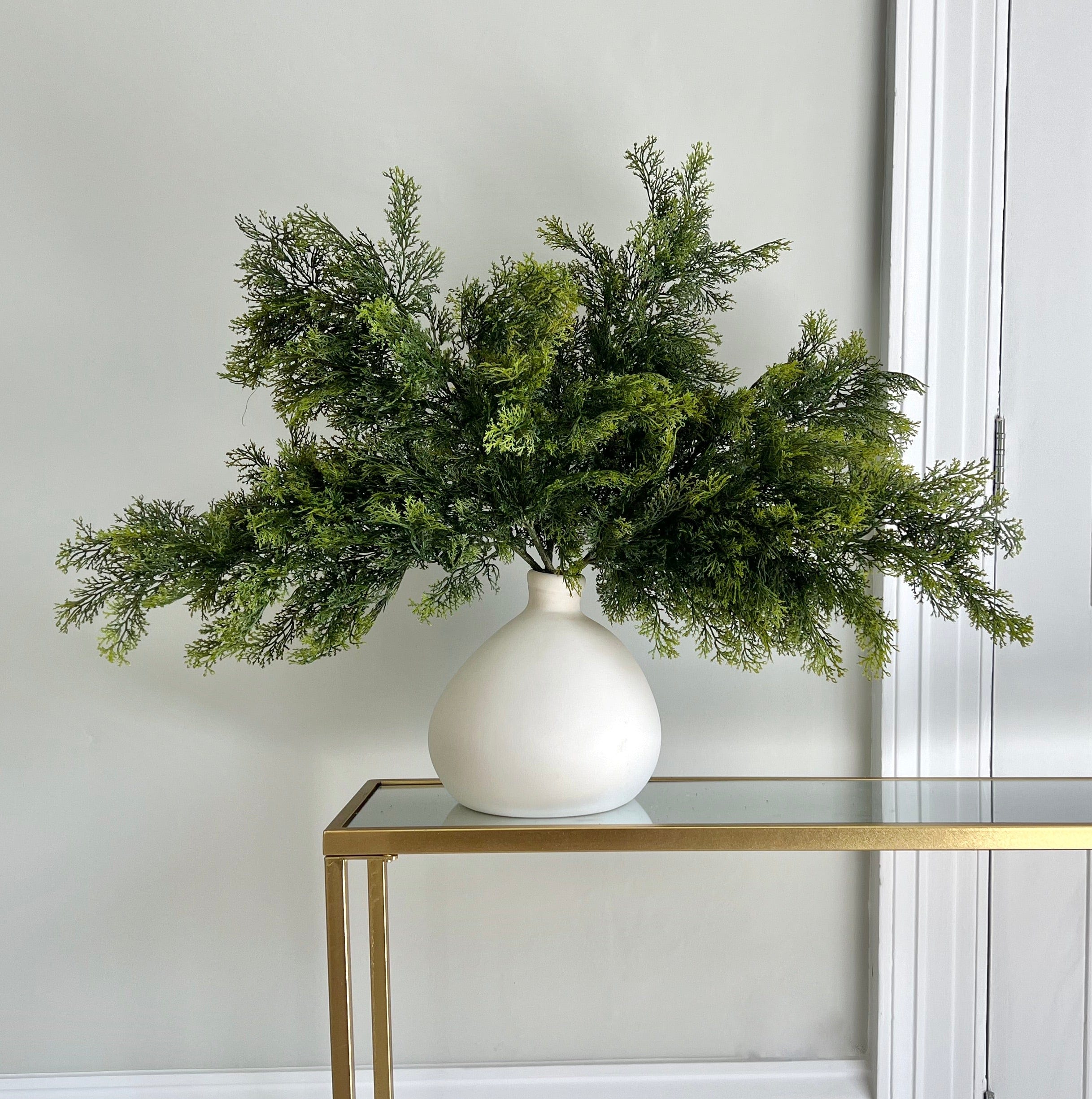 Luxury Lifelike Realistic Artificial Fabric Silk Luxury Flower Cypress Bush ABZ3187GR Autumn Stem with Foliage in Burford Vase ABP1747 Buy Online from The Faux Flower Company