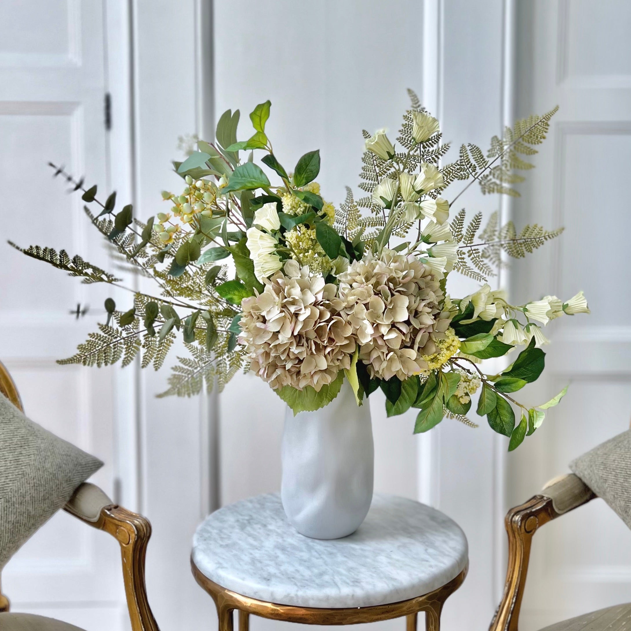 Luxury Lifelike Realistic Artificial Fabric Silk Luxury Flower Feeling Ferny Neutral Autumnal Stem Bouquets with Foliage in Kingham Vase ABP04B3 Buy Online from The Faux Flower Company