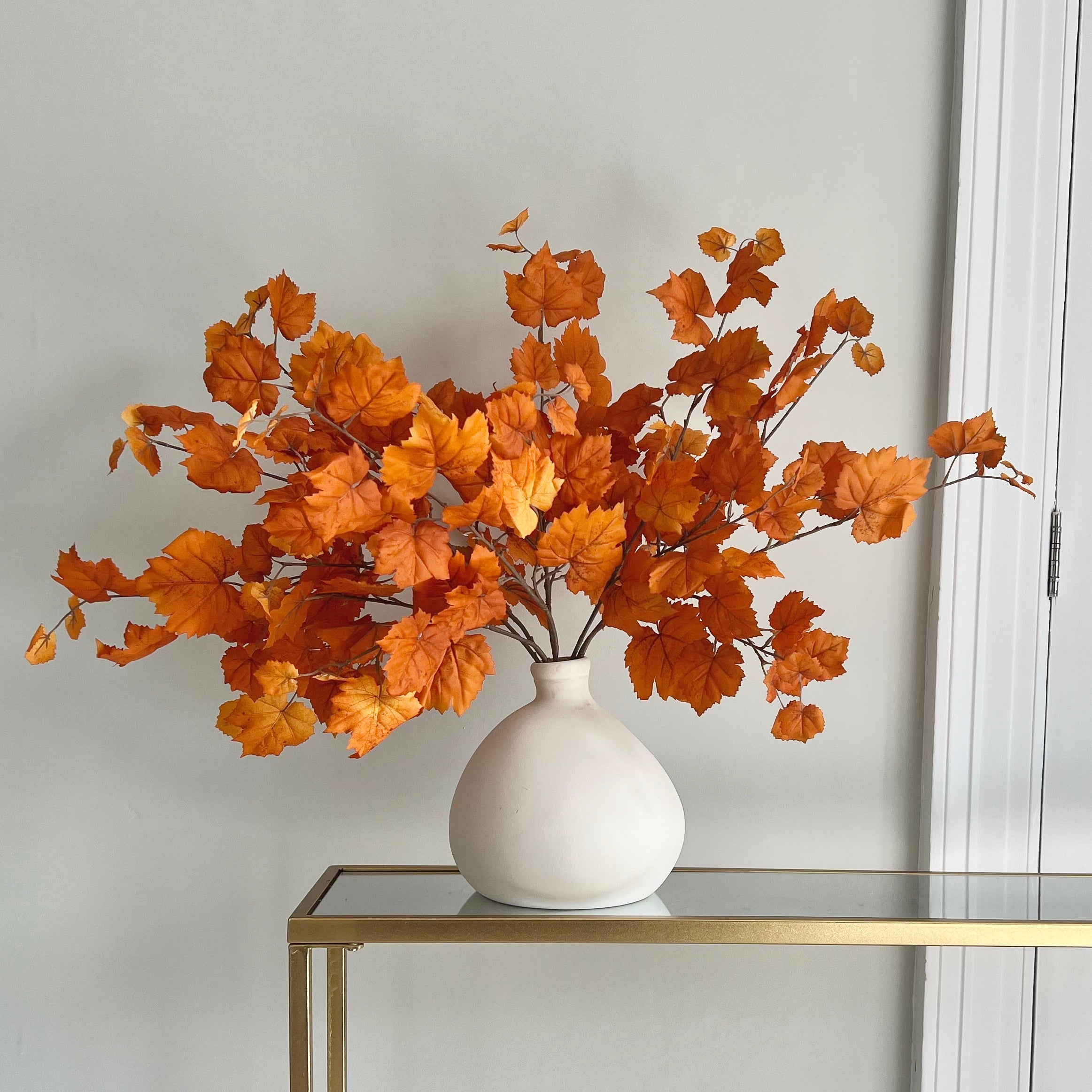 Luxury Lifelike Realistic Artificial Fabric Silk Luxury Flower Orange Autumnal Leaves ABZ3201OR Autumn Stem with Foliage in Burford Vase ABP1747 Buy Online from The Faux Flower Company