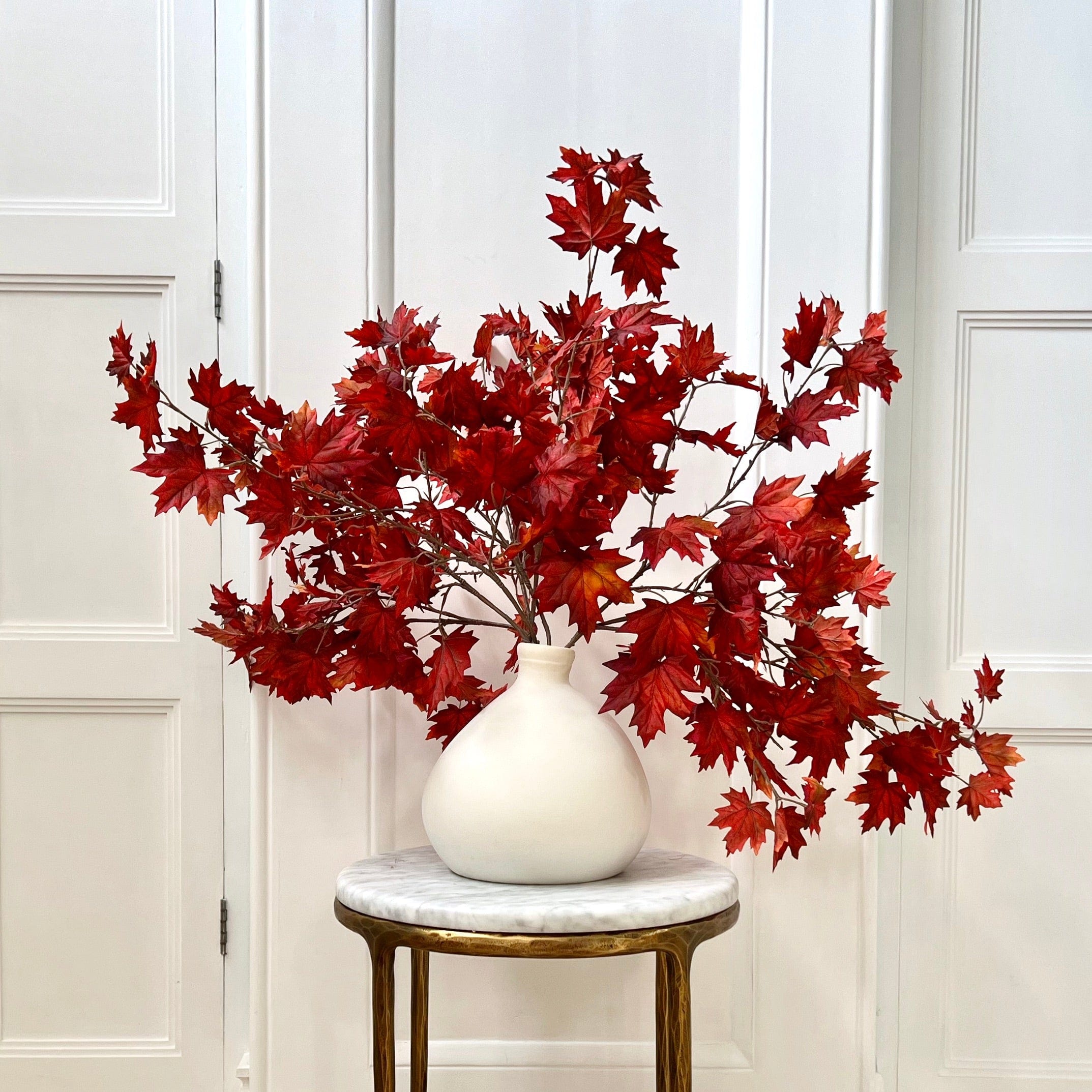 Luxury Lifelike Realistic Artificial Fabric Silk Luxury Flower Red Maple Leaves ABZ3202RD Autumn Stem with Foliage in Burford Vase ABP1747 Buy Online from The Faux Flower Company