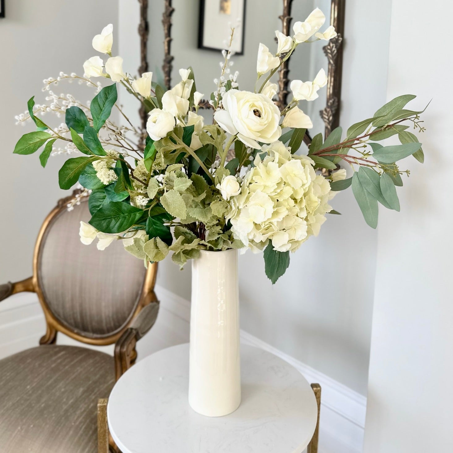 Luxury Lifelike Realistic Artificial Flowers Fabric Silk Luxury Flower Stem Neutral Bouquet Silk Flower Arrangement Cream English Meadow  Hydrangea Faux Bouquet with Foliage Buy Online from The Faux Flower Company