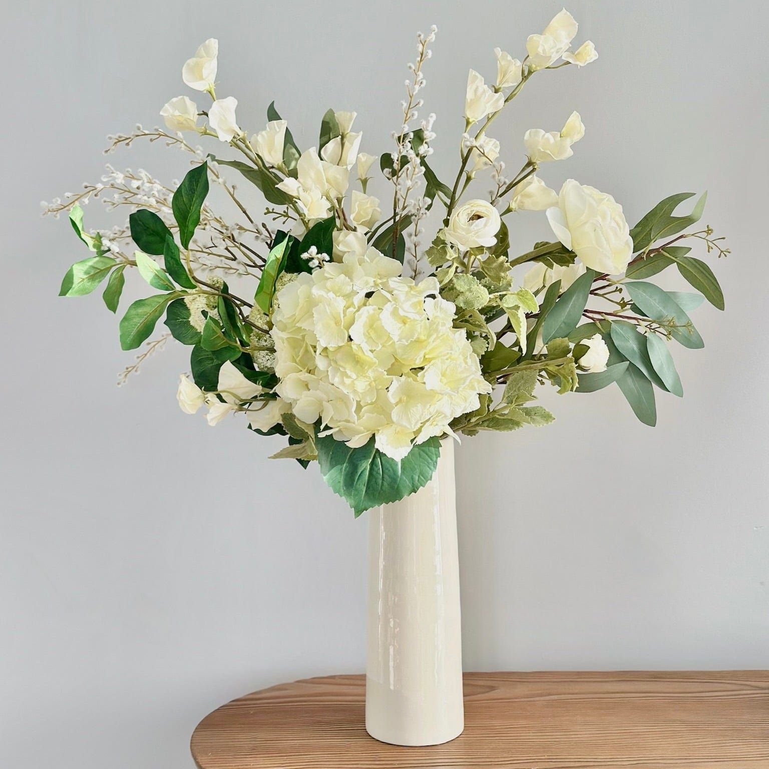 Luxury Lifelike Realistic Artificial Flowers Fabric Silk Luxury Flower Stem Neutral Bouquet Silk Flower Arrangement Cream English Meadow  Hydrangea Faux Bouquet with Foliage Buy Online from The Faux Flower Company