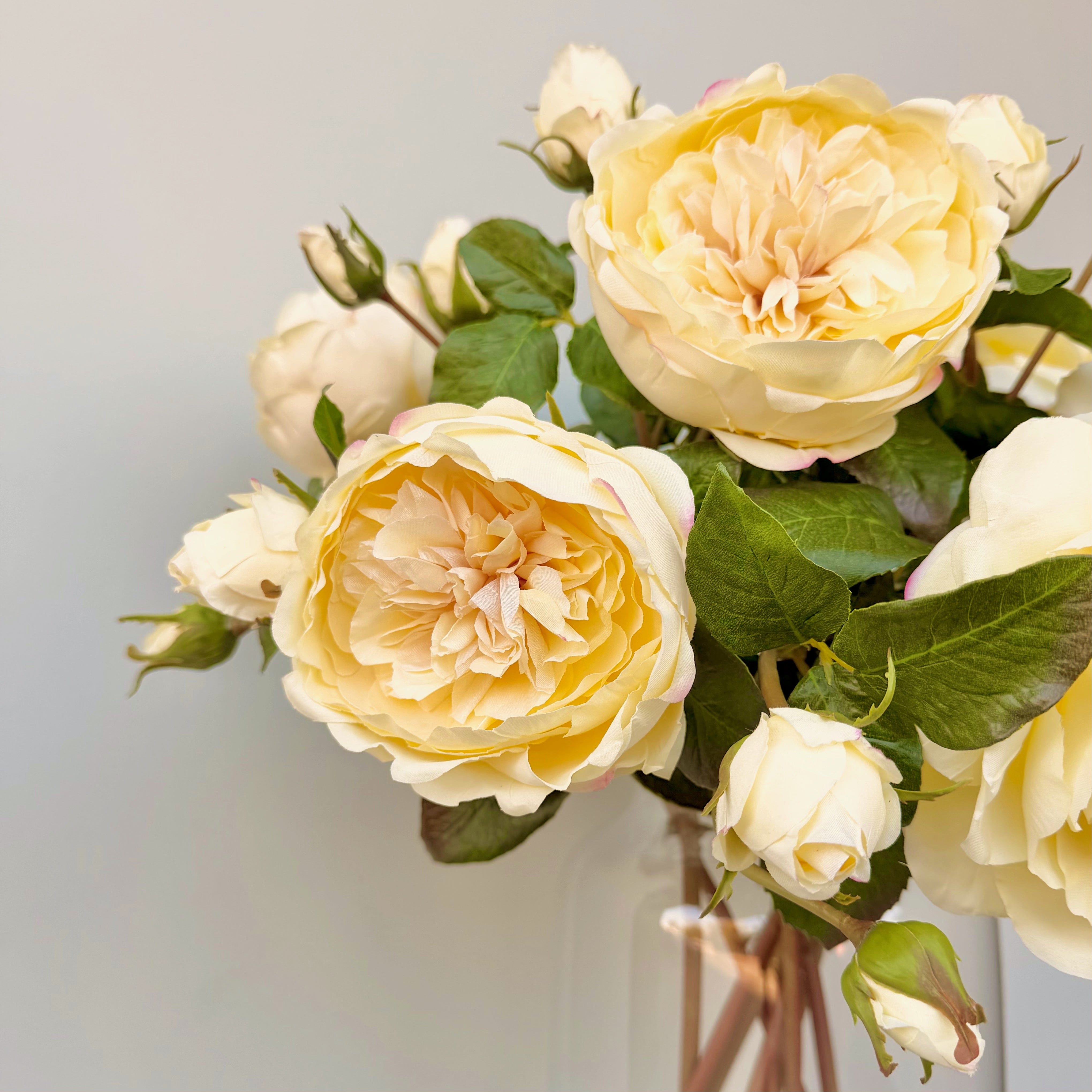 Artificial flowers luxury lifelike faux Artificial Pale Yellow English Rose realistic silk  single stems buy online from The Faux Flower Company ABY5013LY