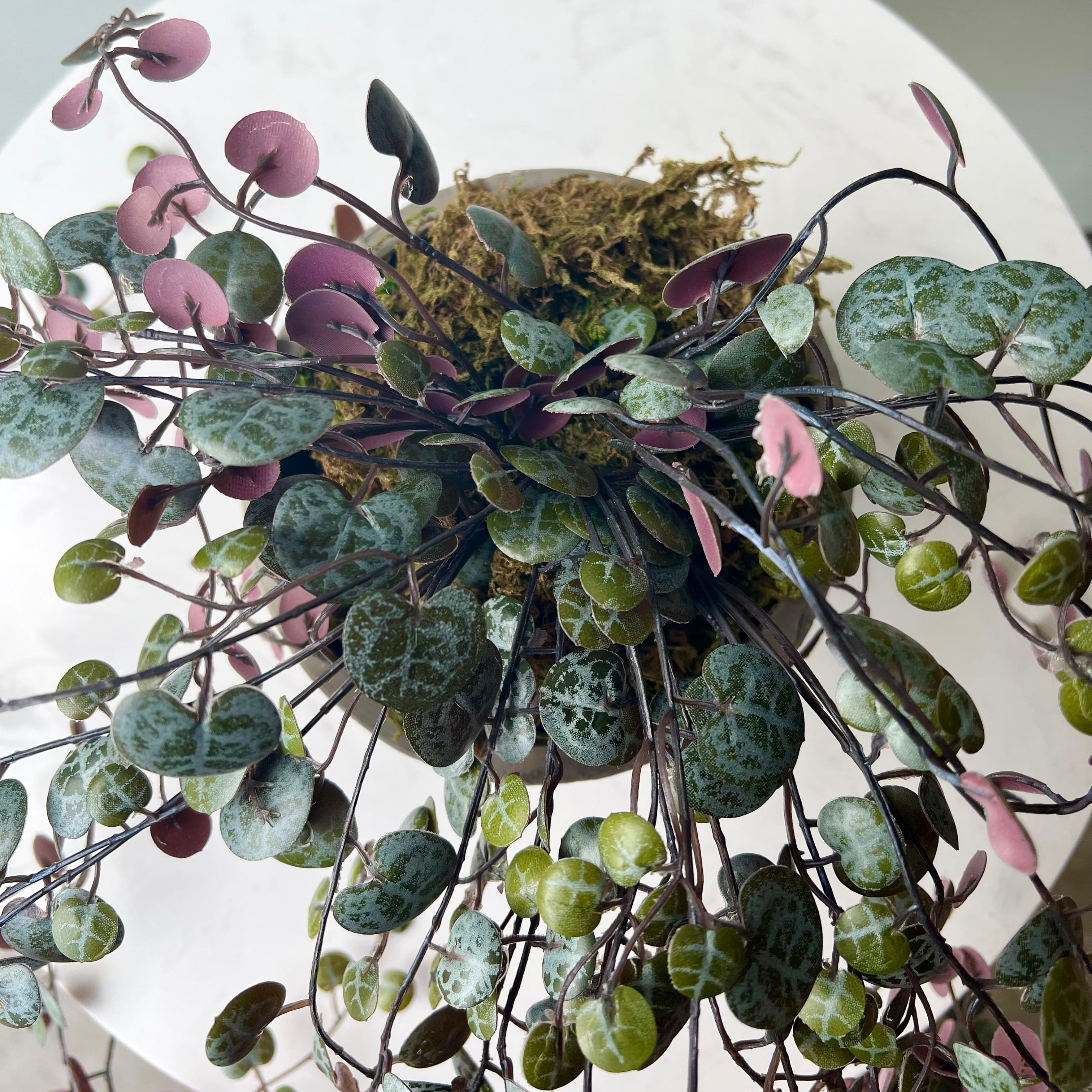Artificial flowers luxury lifelike faux Artificial Purple Hanging Angel Vine Plant with Grey Cement Pot realistic silk  Plants buy online from The Faux Flower Company AHCH-0781