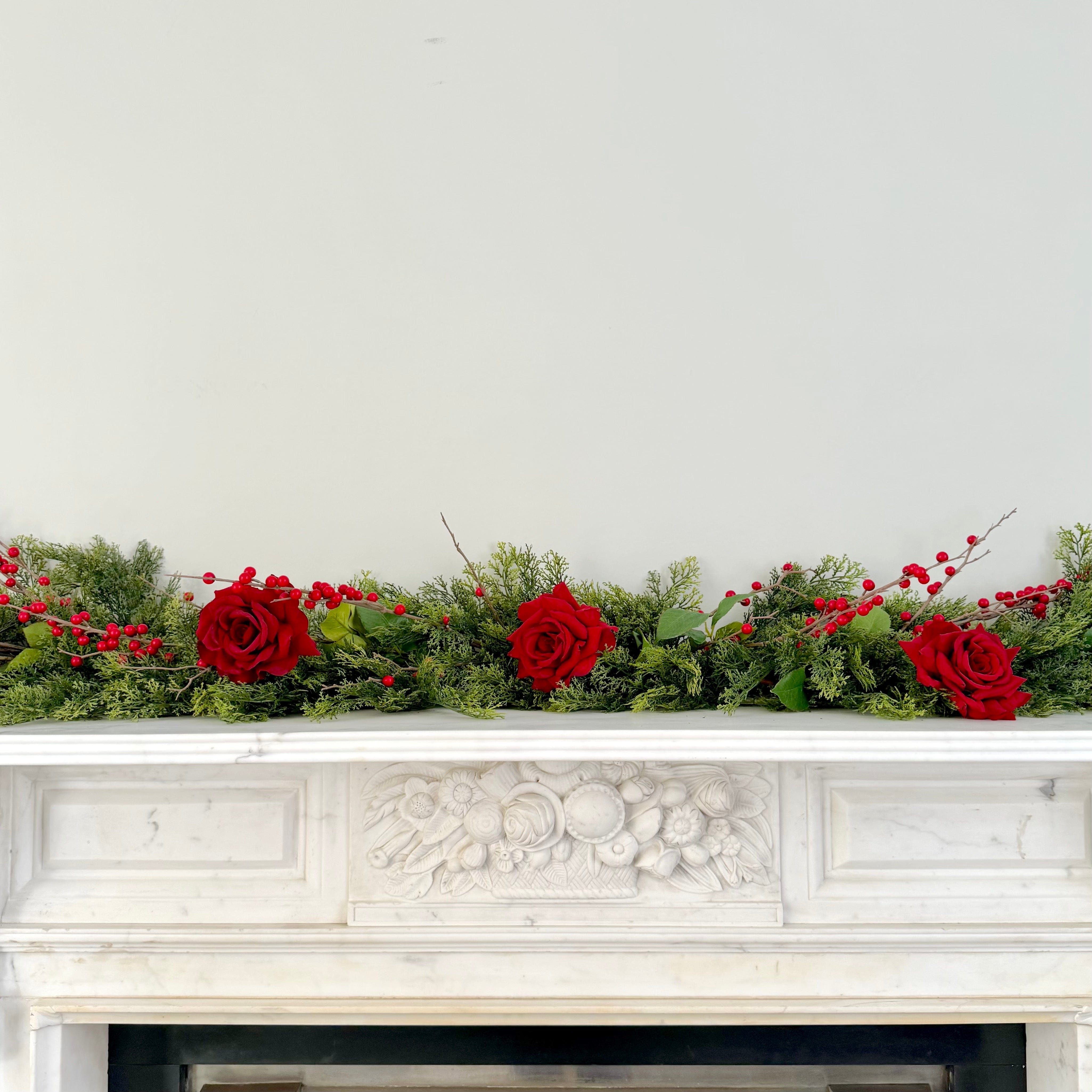 Artificial flowers luxury lifelike faux Artificial Red Cypress Bush Garland Set - Deluxe realistic silk  Bundle buy online from The Faux Flower Company GARLAND RED/DELUXE