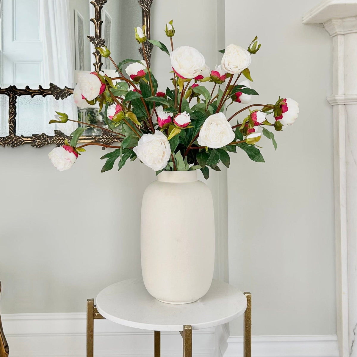 Realistic Artificial Tall White Peony Spray ABX1102WH by The Faux Flower Company