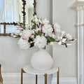 Realistic White Peony and Magnolia Bouquet & Burford Vase Set ABY4046WH-5 + ABY7098WH-5 + ABP1747 by The Faux Flower Company