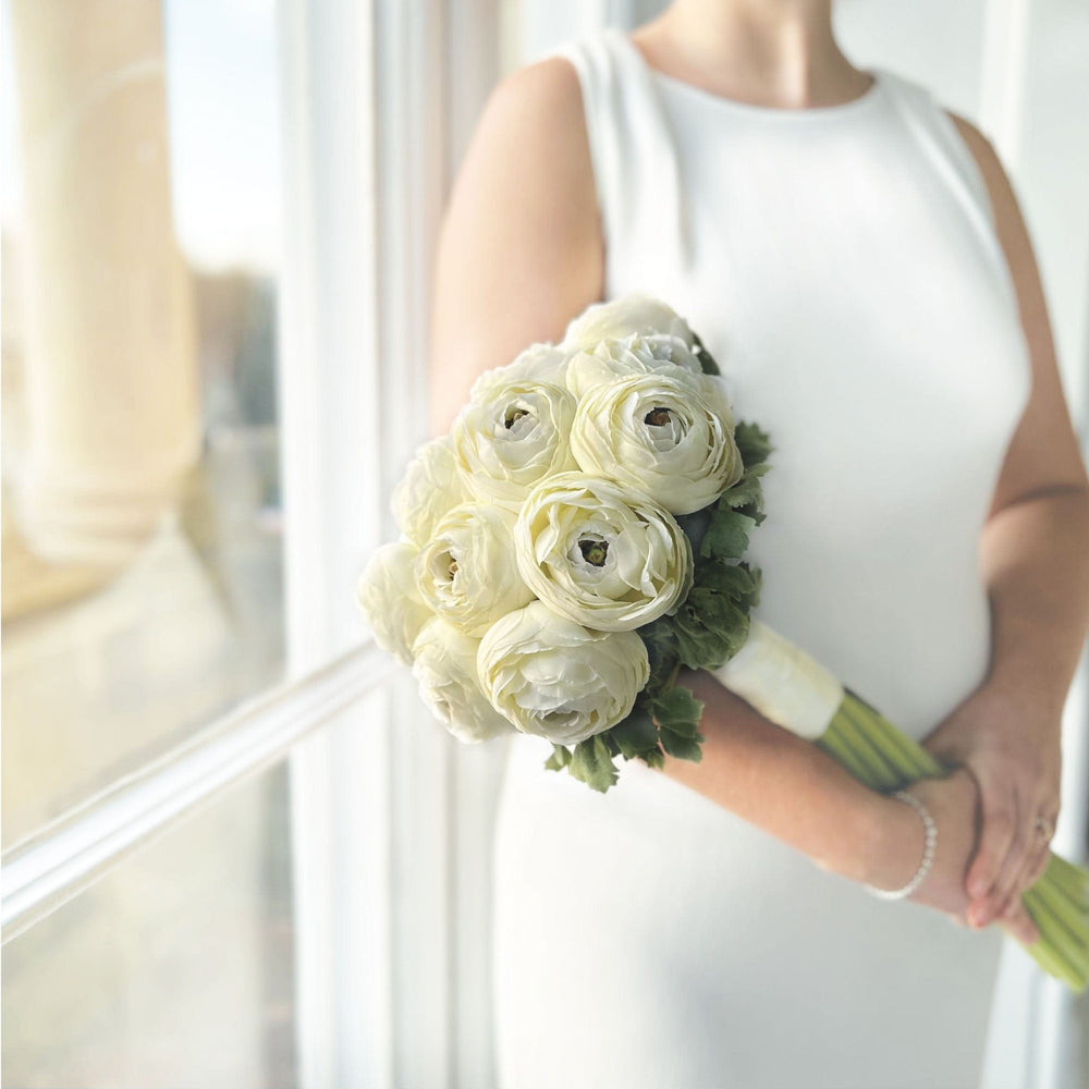 White Artificial Ranunculus Wedding Bouquet