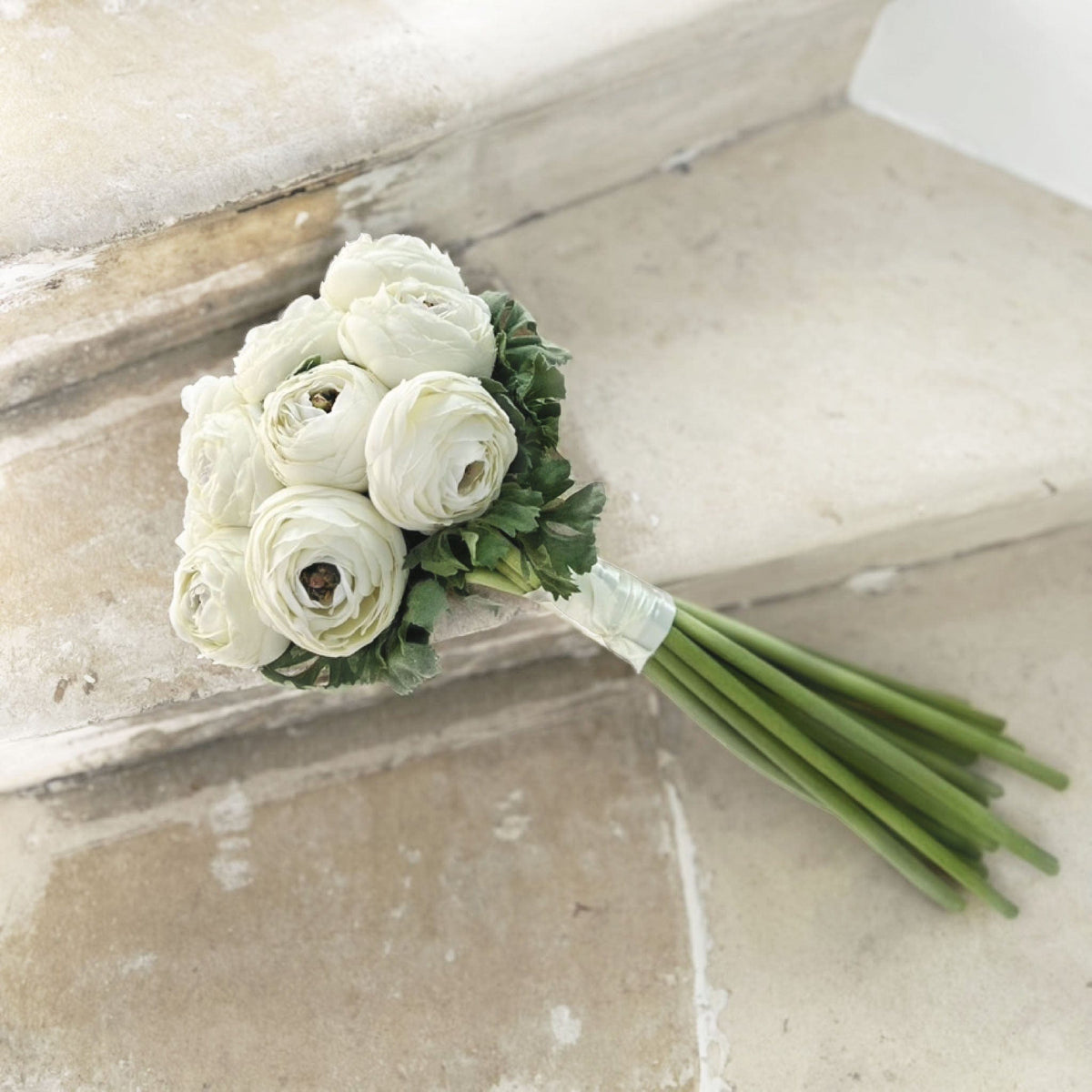 White Artificial Ranunculus Wedding Bouquet