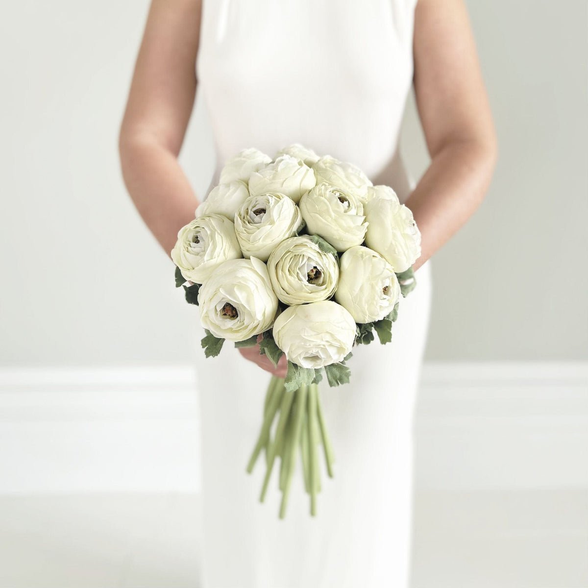 White Fake Ranunculus White Artificial Ranunculus Wedding Bouquet