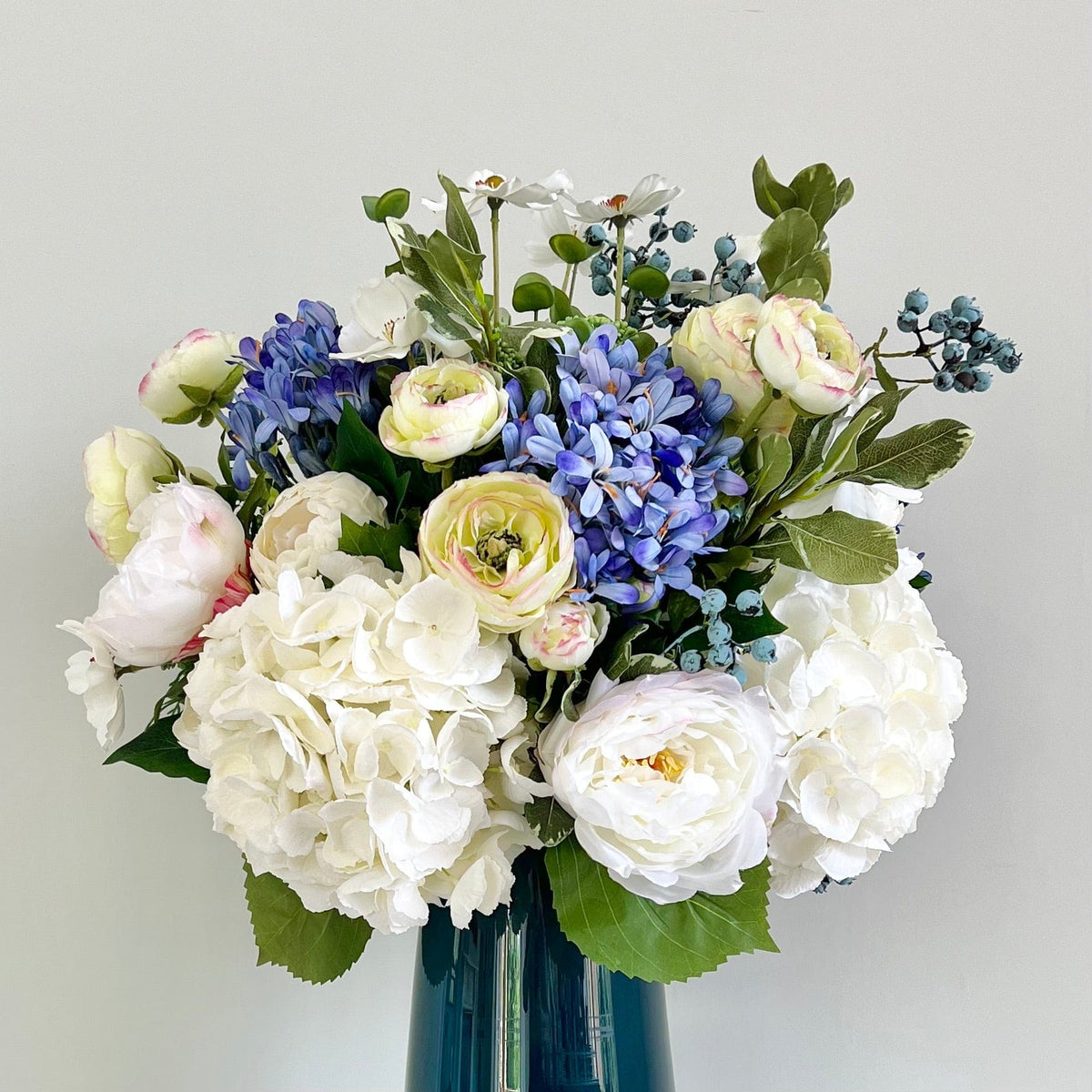 Realistic Blue & White Deluxe Artificial Flower Arrangement by The Faux Flower Company