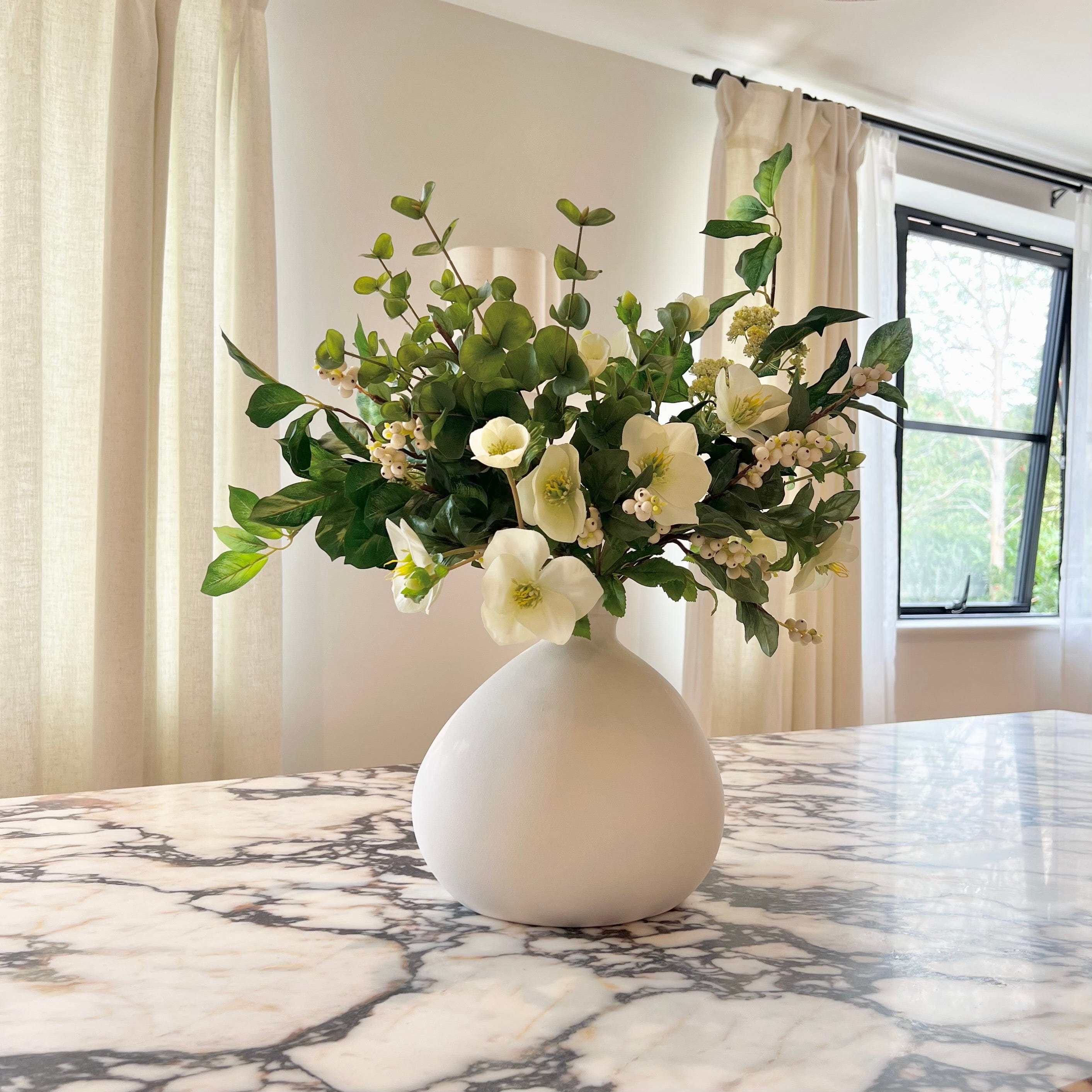 Artificial flowers luxury lifelike faux Hellebore & Berries Artificial Arrangement realistic silk  bouquet buy online from The Faux Flower Company