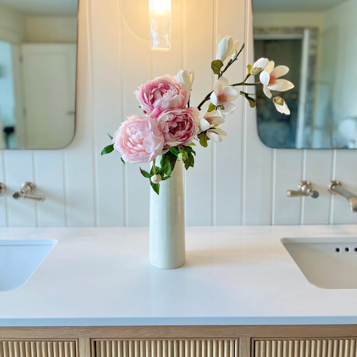Realistic Pink Peony & Magnolia Arrangement by The Faux Flower Company
