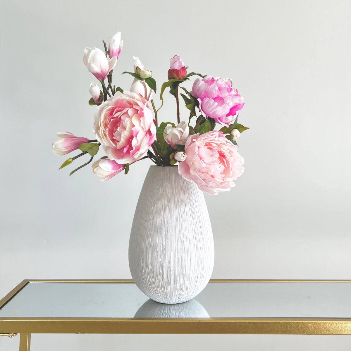 Realistic Pink Peony & Magnolia Arrangement by The Faux Flower Company