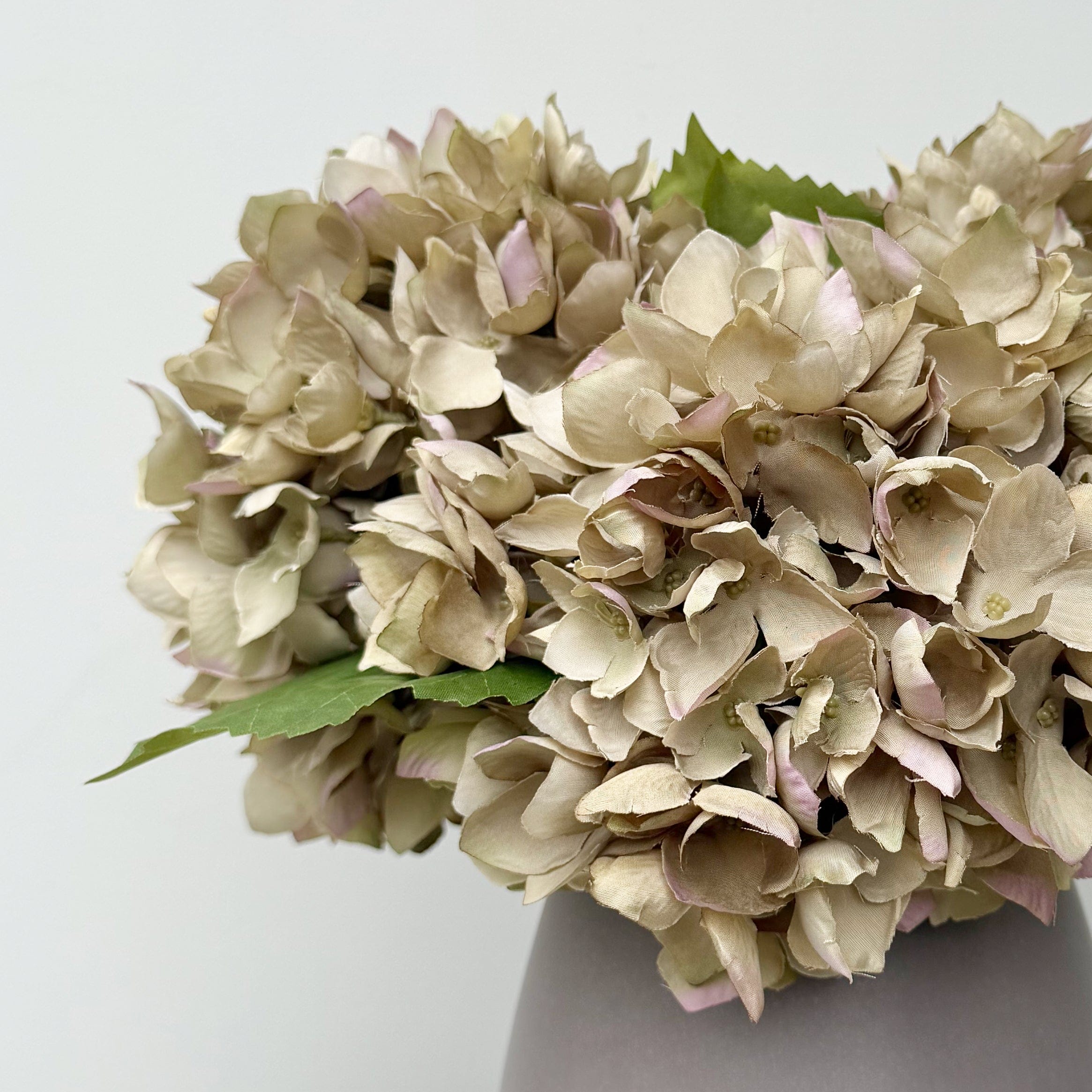 Artificial flowers luxury lifelike faux Sage Green Artificial Hydrangea & Kemble Vase Set realistic silk  Bundle buy online from The Faux Flower Company ABX5005GR-3 + ABP1766