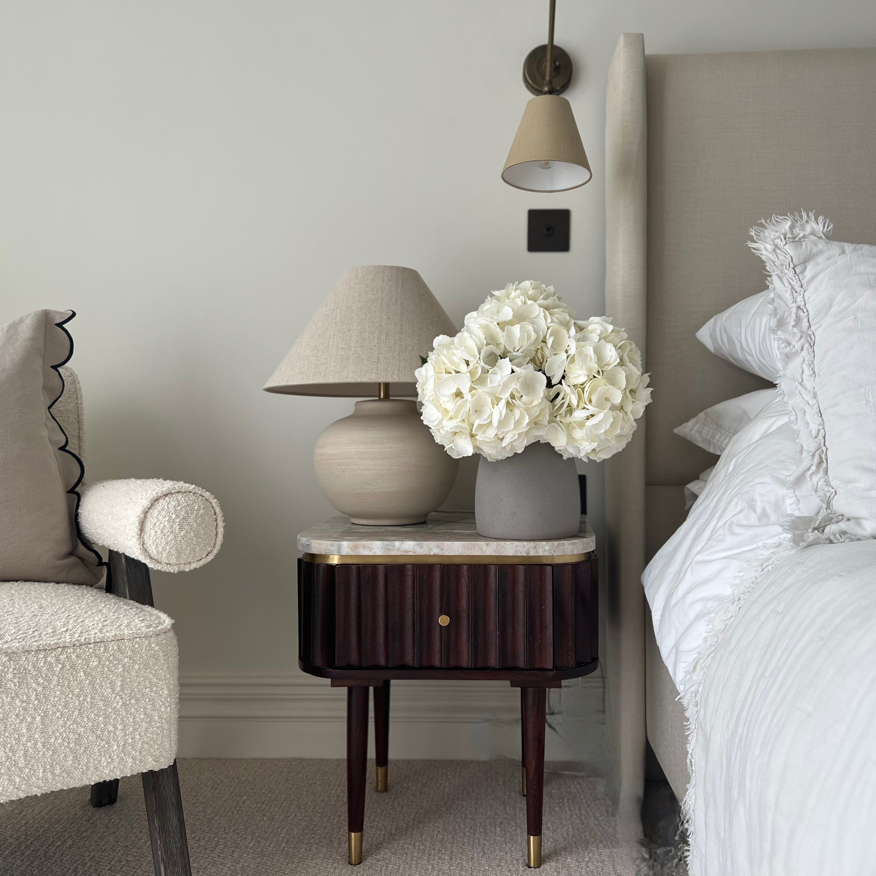 Artificial flowers luxury lifelike faux White Artificial Mophead Hydrangea & Kemble Vase Set realistic silk  Bundle buy online from The Faux Flower Company ABX5001WH-36-3 + ABP1766