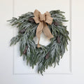 Realistic Artificial Large Frosted Fir Wreath With Rustic Bow AHCH-3167 by The Faux Flower Company