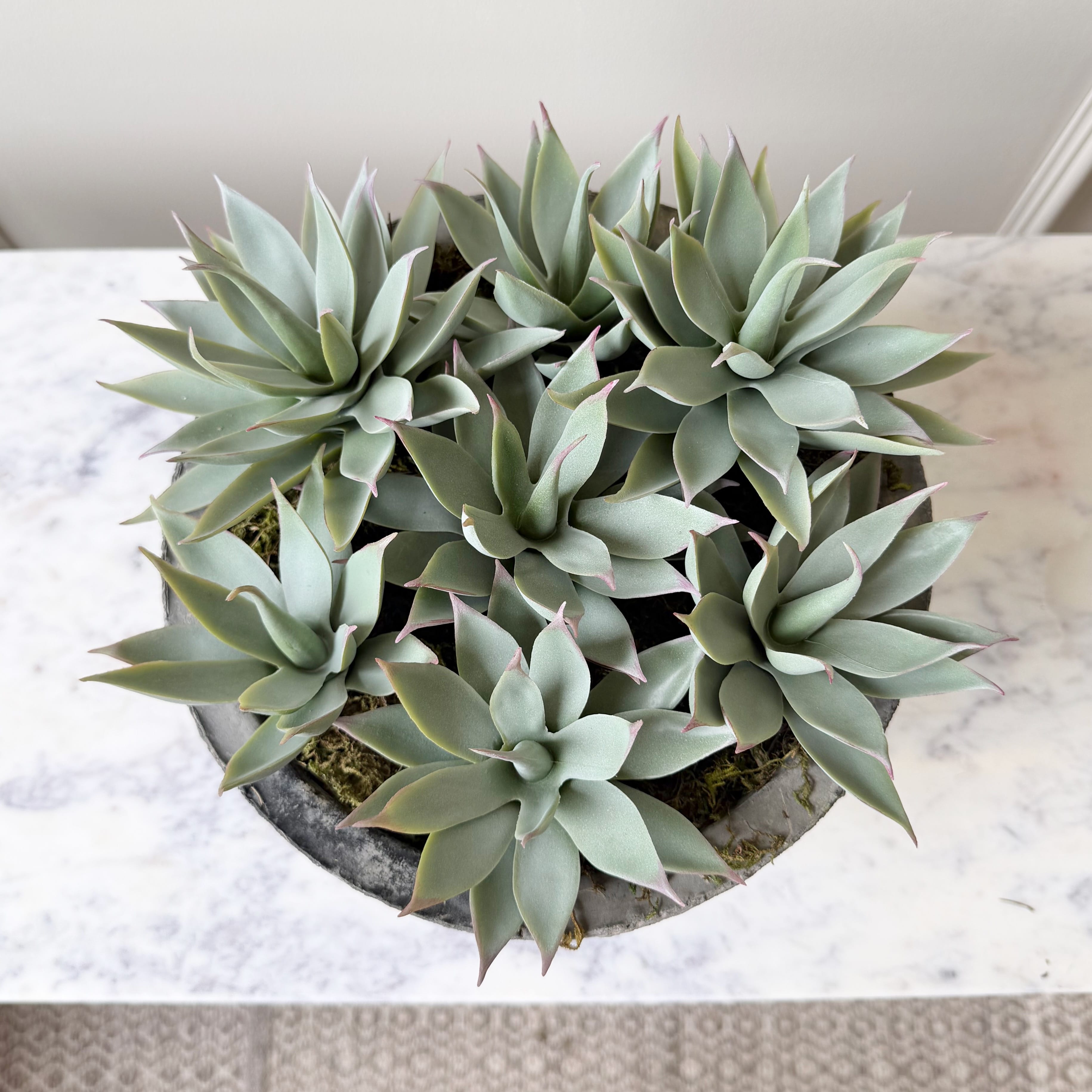 Realistic Artificial Large Succulents in Rustic Grey Pot AHCH-0973 by The Faux Flower Company
