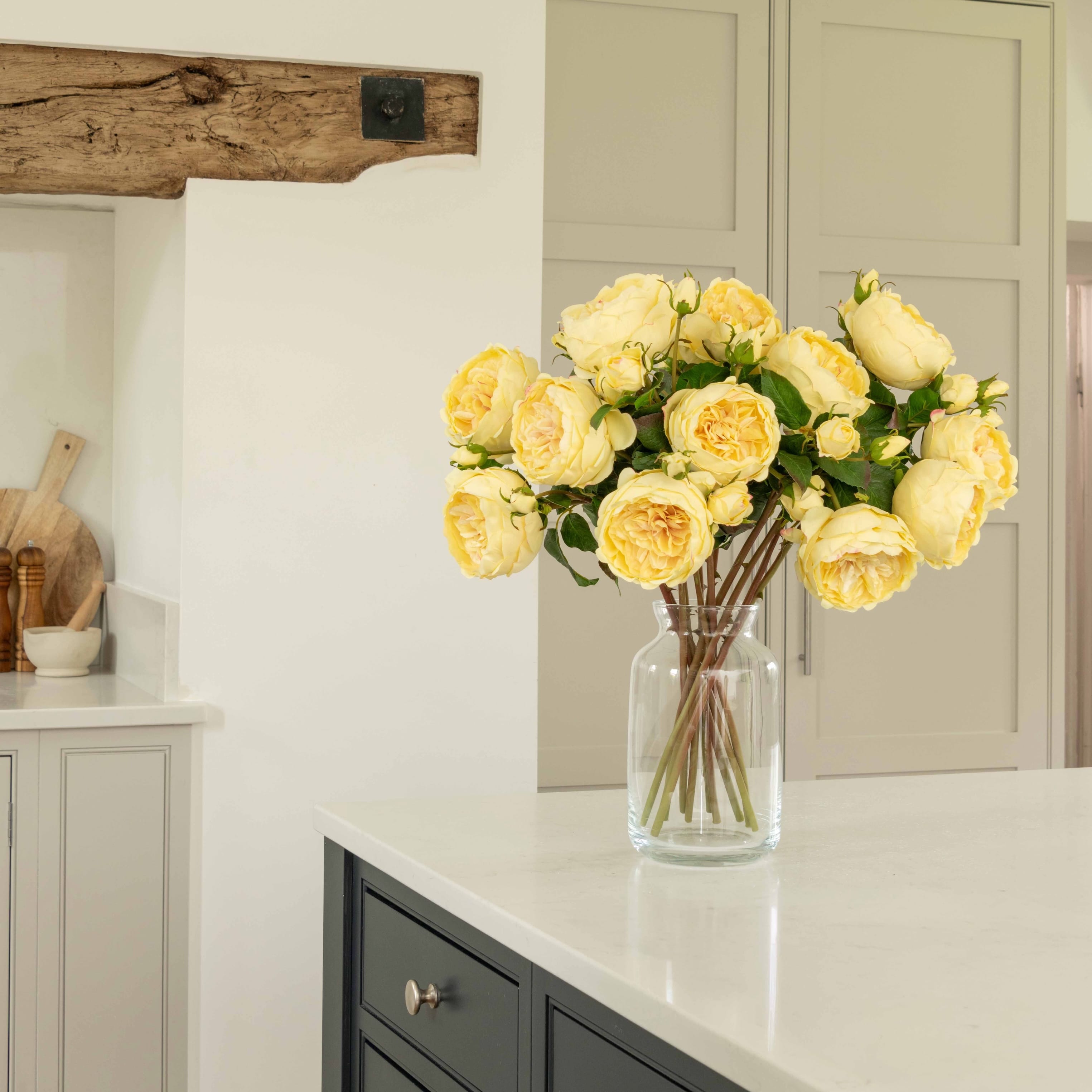 Realistic Artificial Pale Yellow English Rose ABY5013LY by The Faux Flower Company