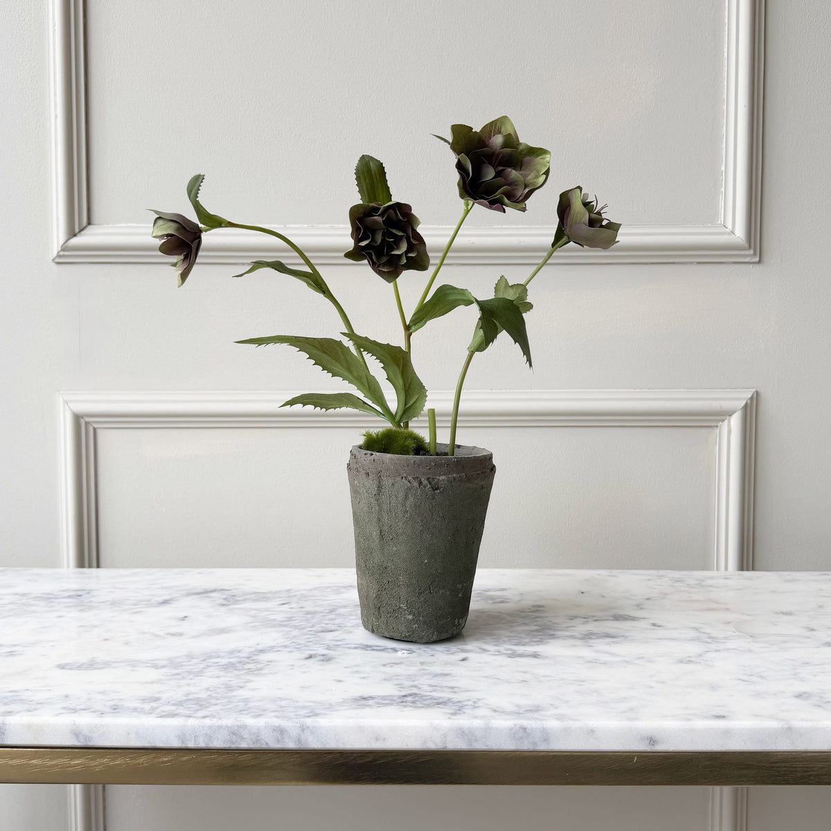 Realistic Artificial Purple & Green Hellebore Plant in Pot AHCH-1054 by The Faux Flower Company