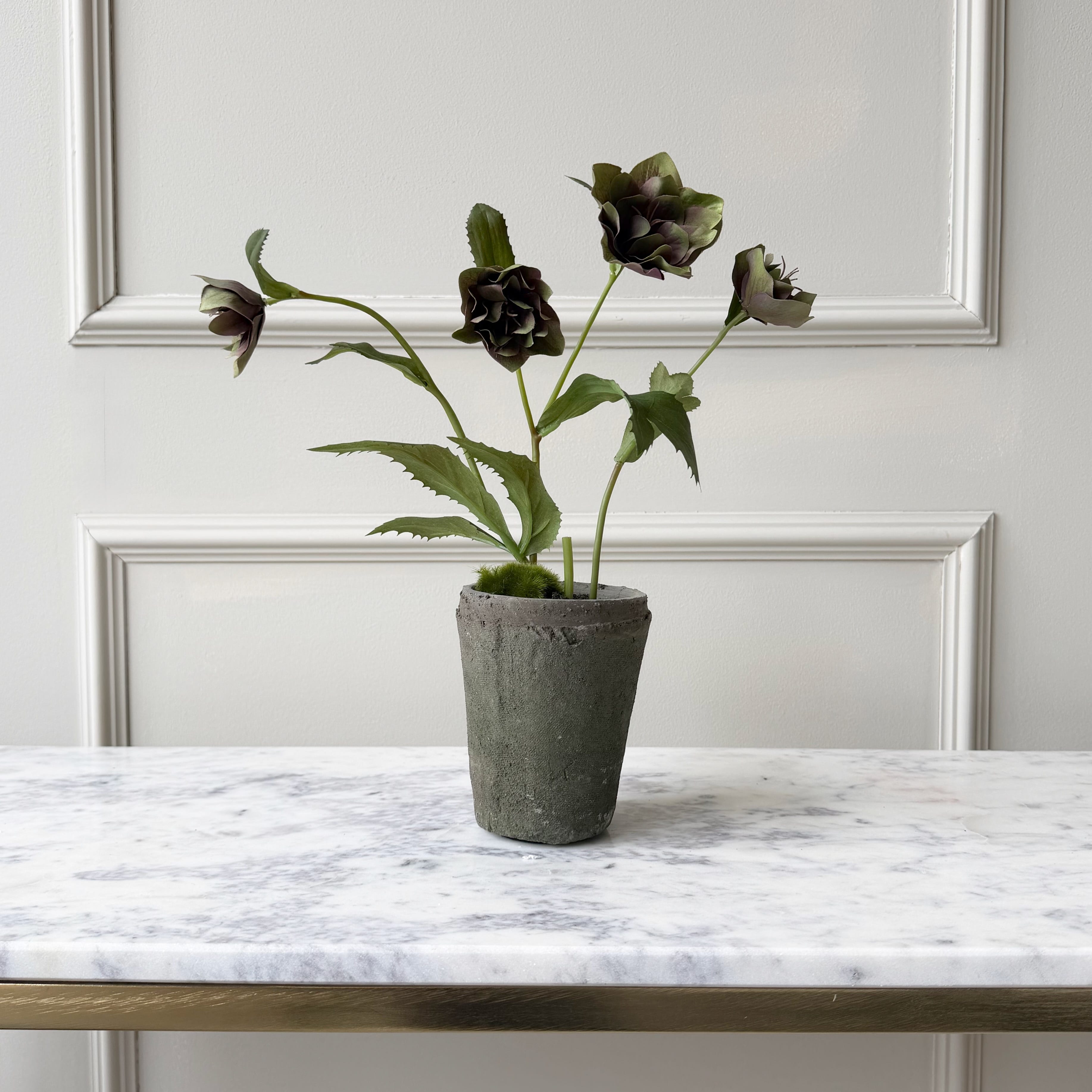 Realistic Artificial Purple & Green Hellebore Plant in Pot AHCH-1054 by The Faux Flower Company