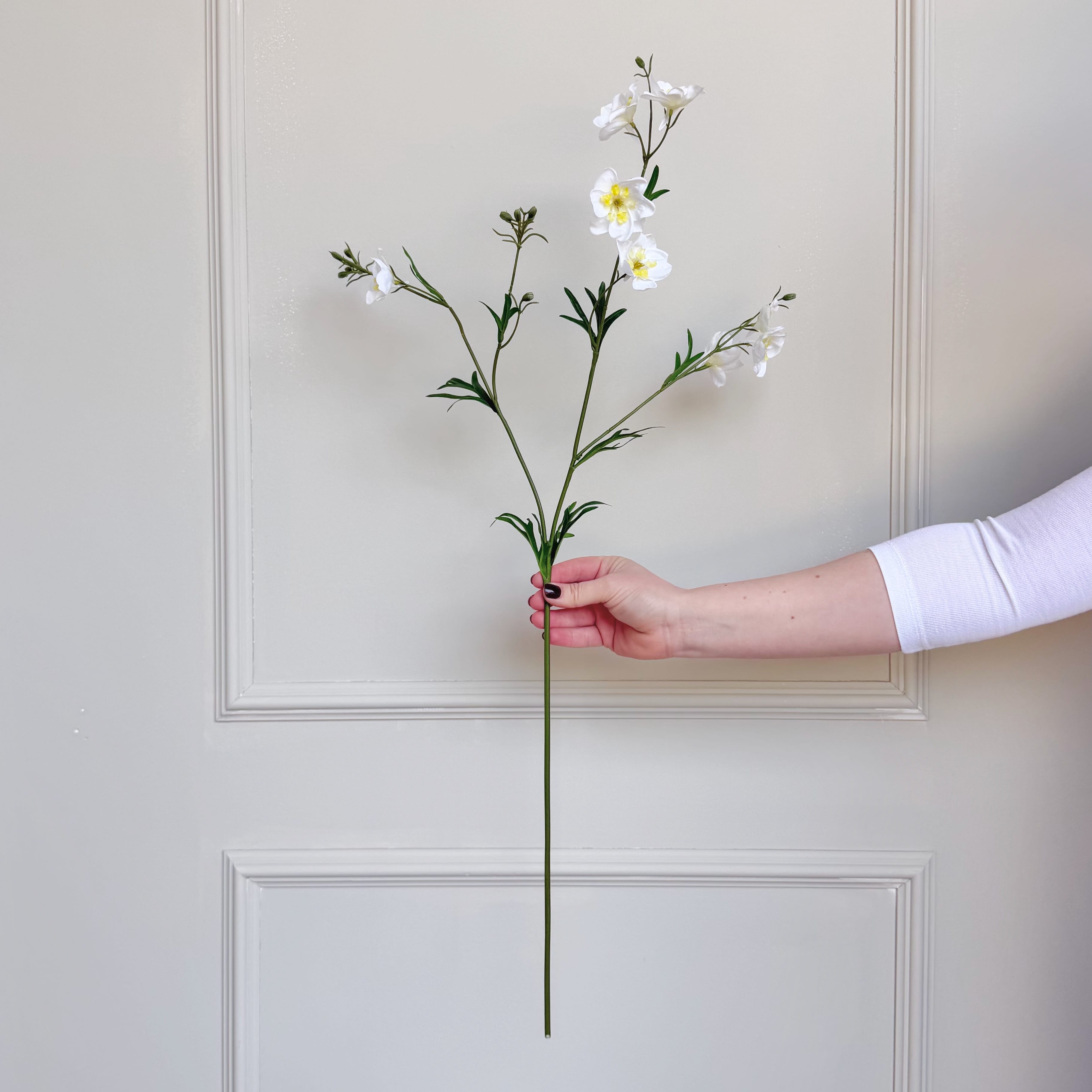 Realistic Artificial White Wild Delphinium Spray ABY4052WH by The Faux Flower Company