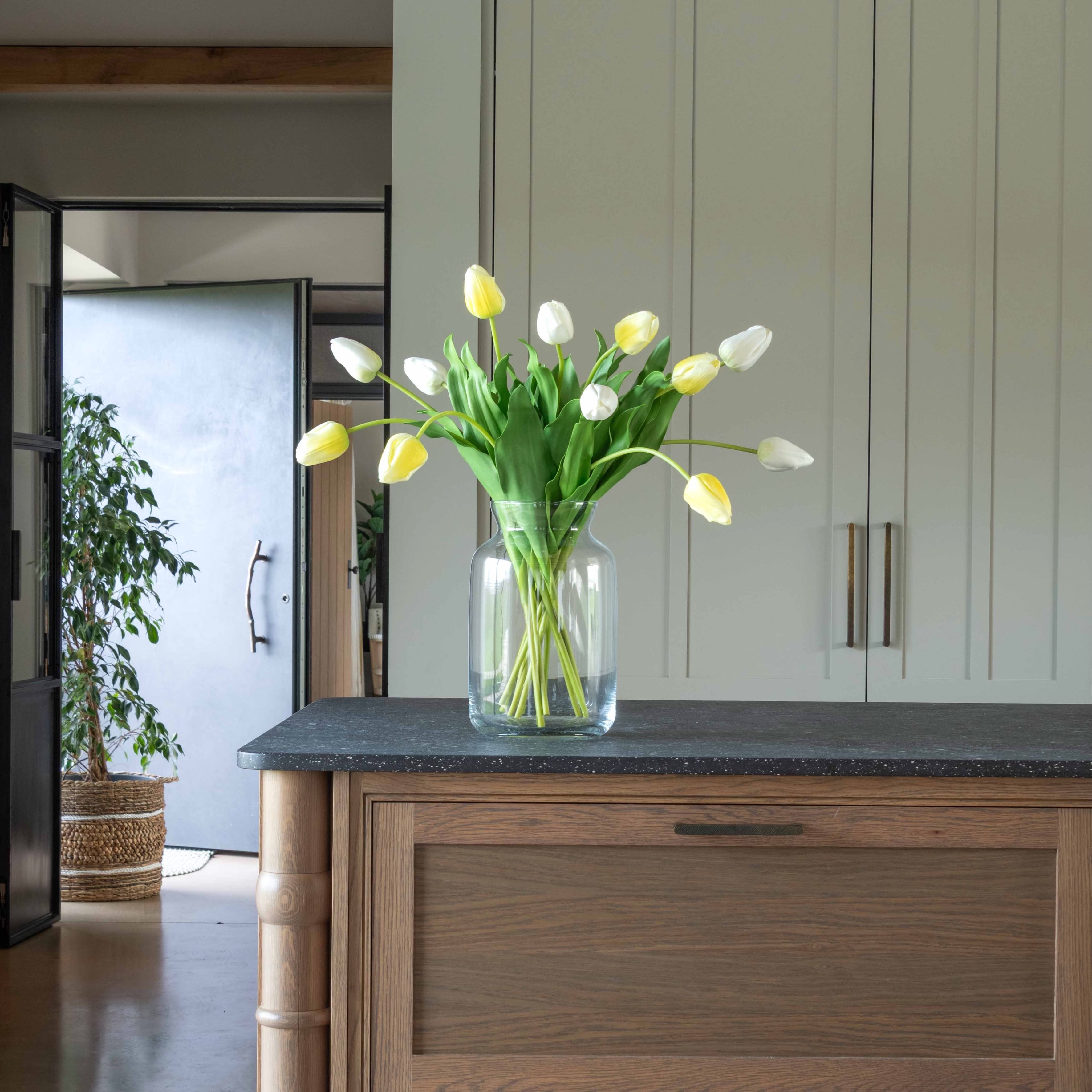 Realistic Artificial White & Yellow Tulip Arrangement ABY5657YL-6/ABY5657WH-6 by The Faux Flower Company
