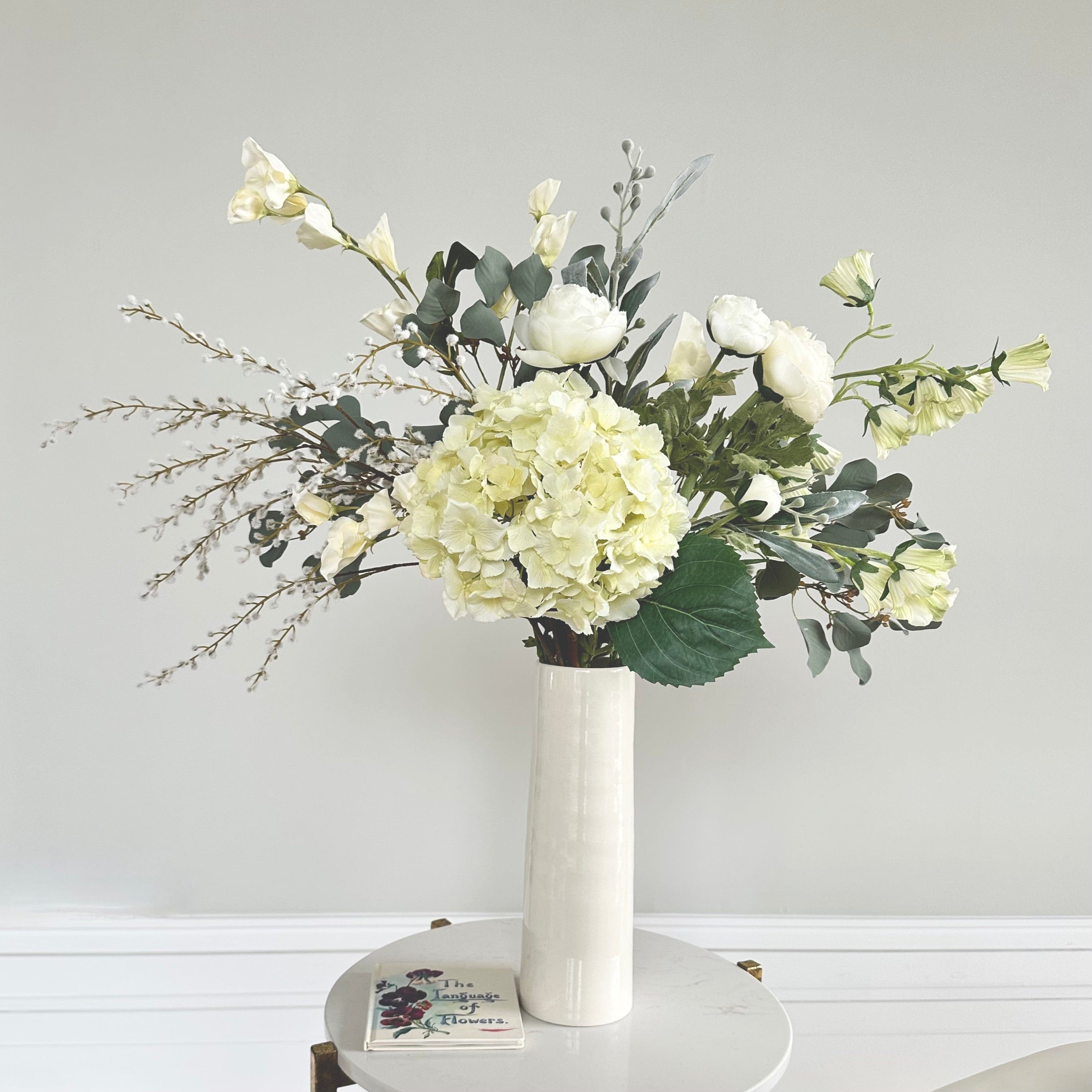 artificial flower arrangement in vase, luxury faux silk cream english meadow bouquet lifelike realistic faux flowers Prestbury Vase ABP1828