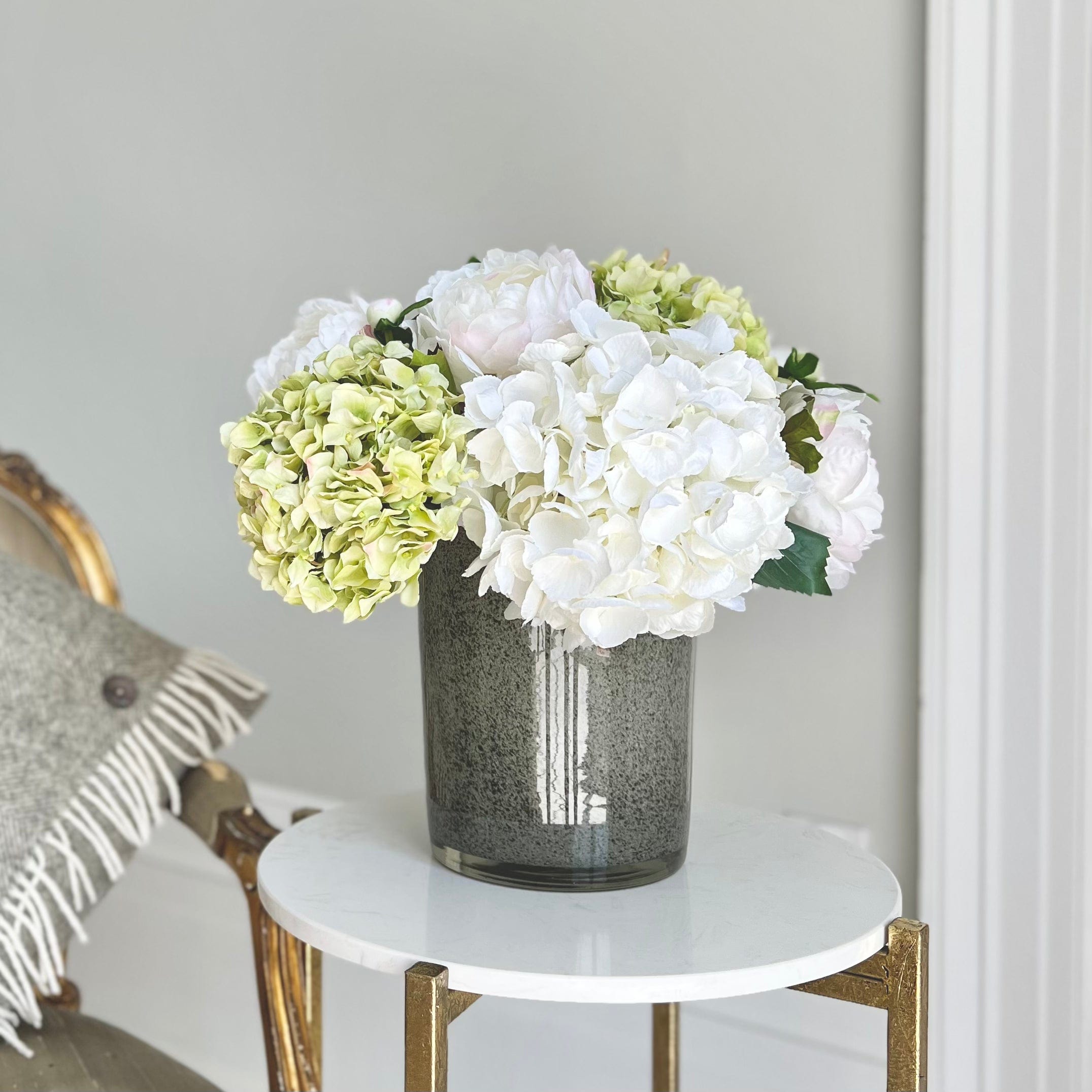 artificial flower bouquet hydrangea peony and vase arrangement luxury silk flowers large grey conic vase ABV1064