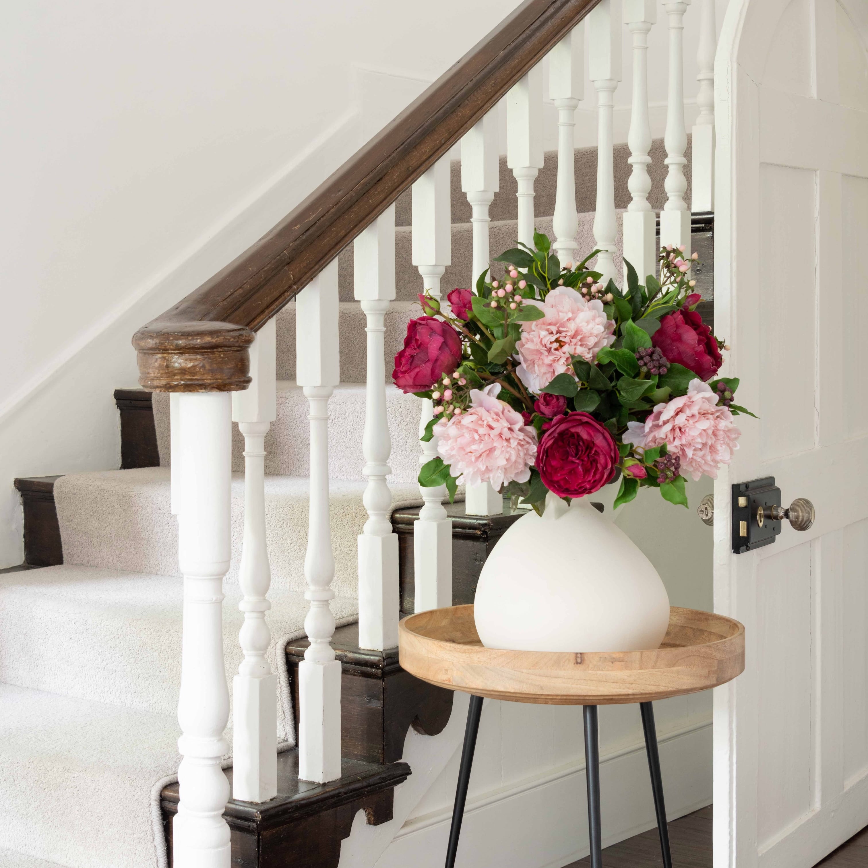 Realistic Burgundy & Blush Artificial Flower Arrangement by The Faux Flower Company
