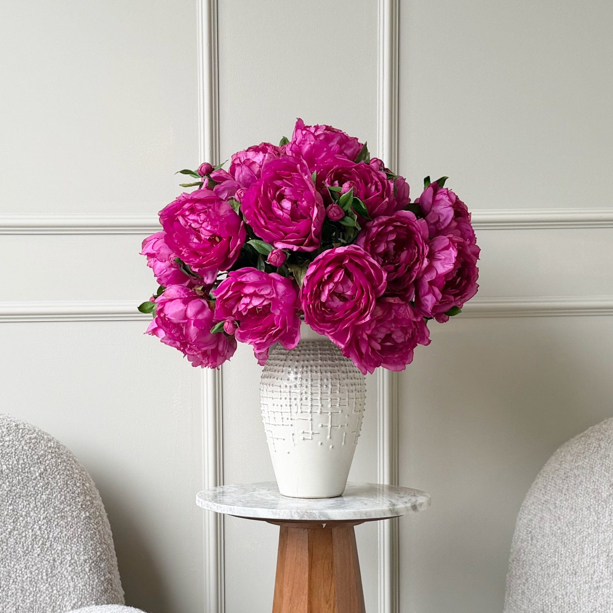 Realistic Deluxe Artificial Fuchsia Peony Hand-Tied Bouquet by The Faux Flower Company
