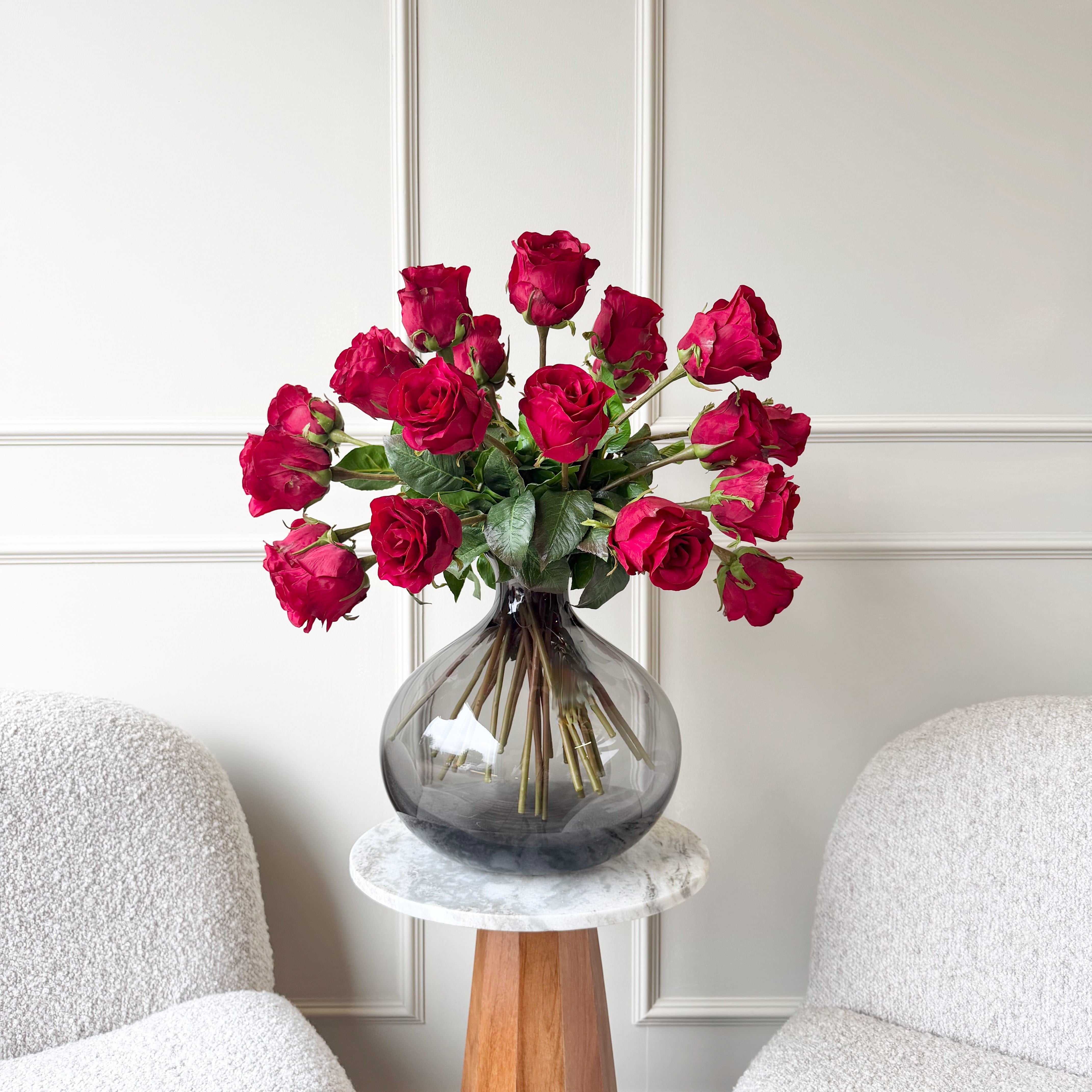 Realistic Deluxe Artificial Red Rose Bud Hand-Tied Bouquet by The Faux Flower Company