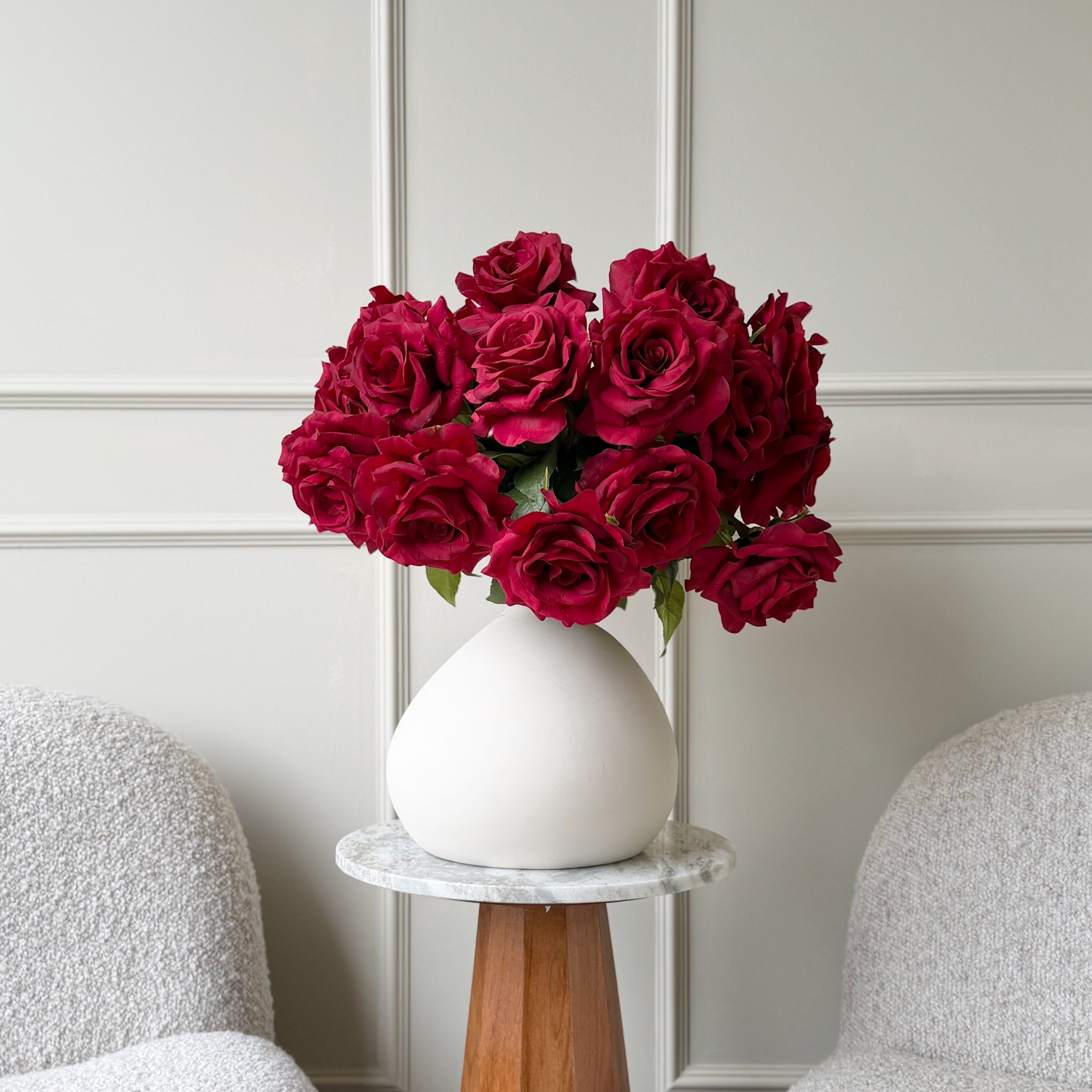 Realistic Deluxe Artificial Red Tea Rose Hand-Tied Bouquet by The Faux Flower Company