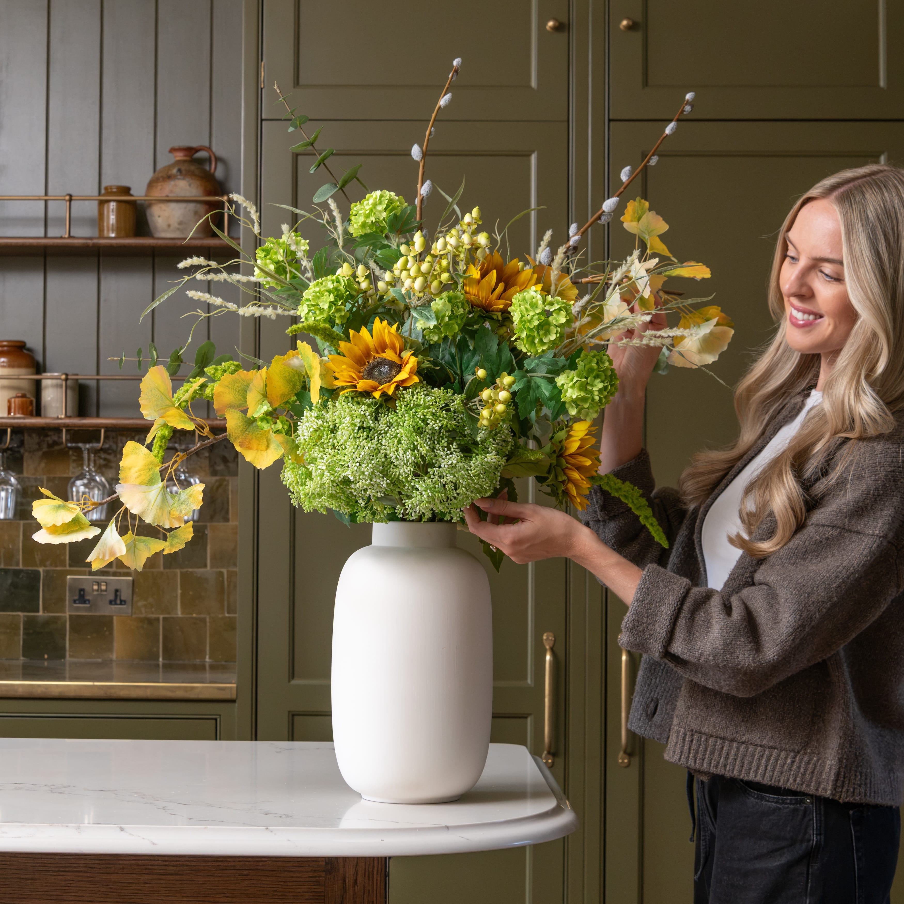 Realistic Gilded Ochre Artificial Flower Arrangement by The Faux Flower Company
