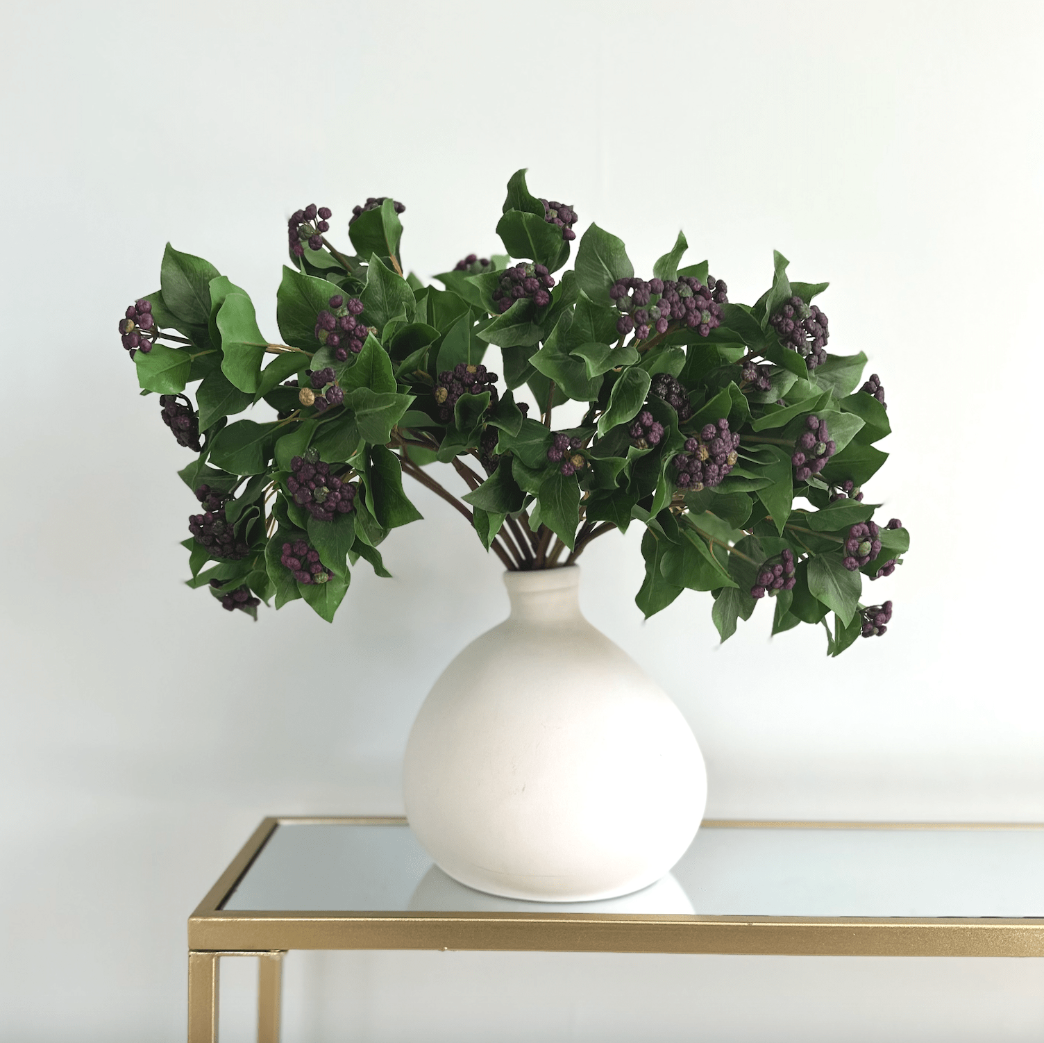 luxury artificial fake silk flowers green ivy leaf greenery foliage with purple berries lifelike realistic faux flowers buy online from The Faux Flower Company ABY1017PU