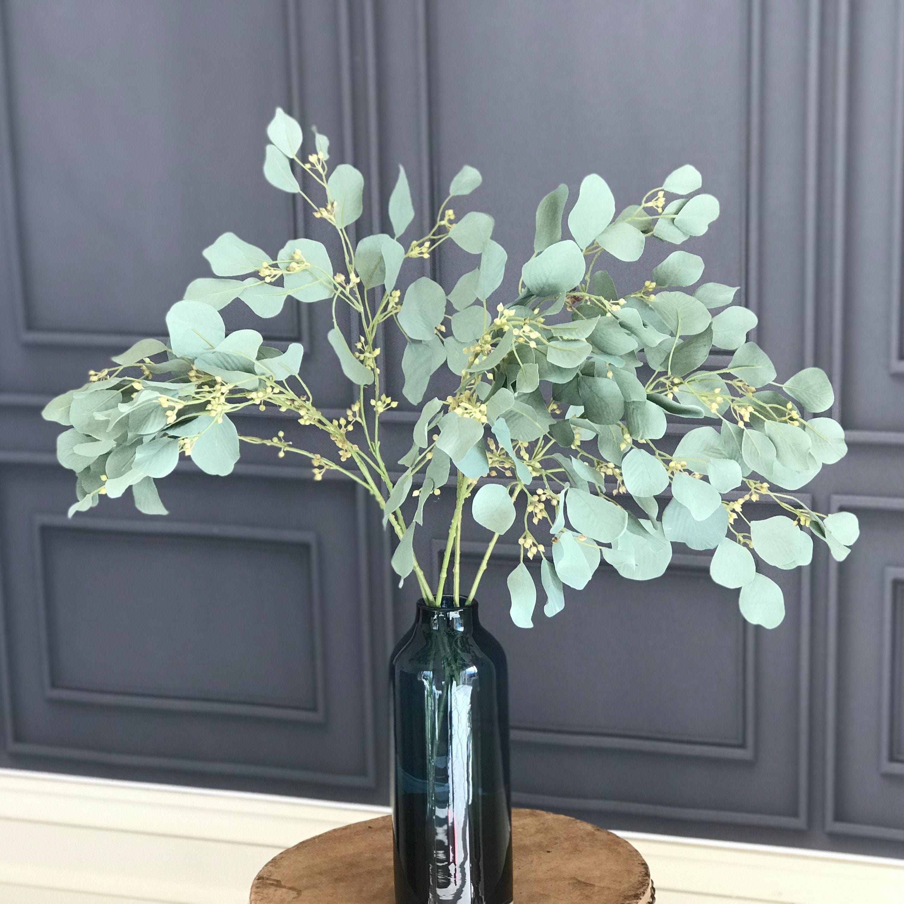 Artificial flowers luxury faux green eucalyptus with berries realistic faux flower arrangement Amaranthine Blooms UK