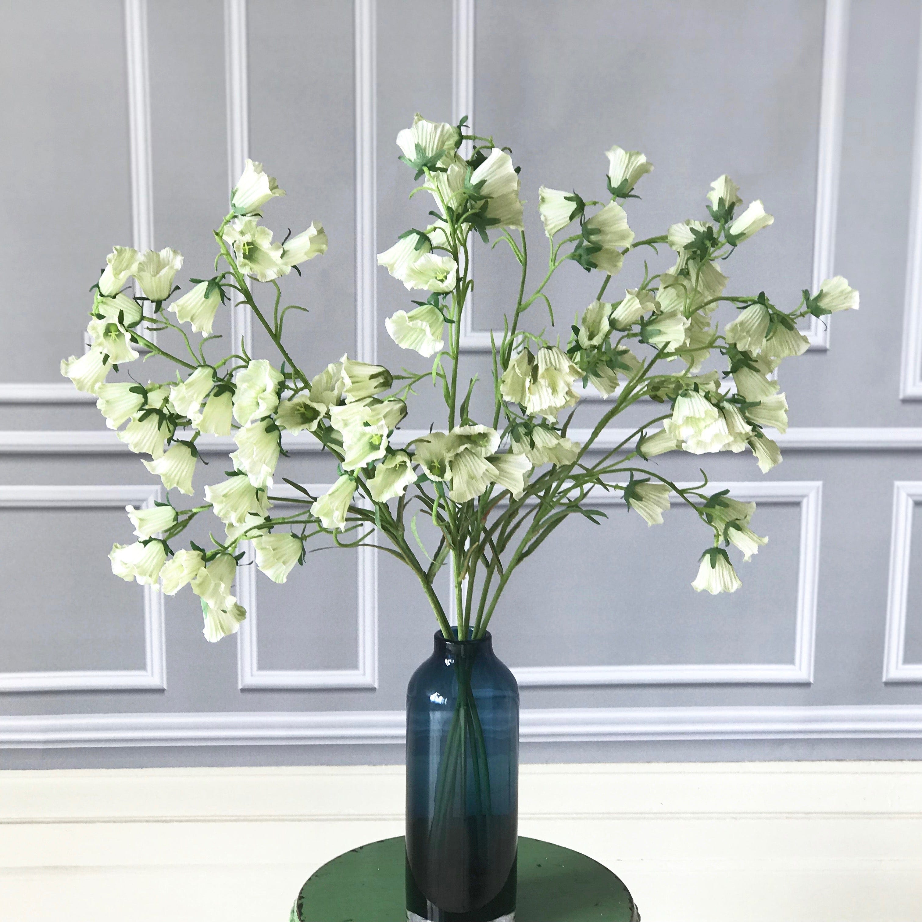 Artificial flowers luxury faux silk white Canterbury bells realistic faux flowers buy online from Amaranthine Blooms UK