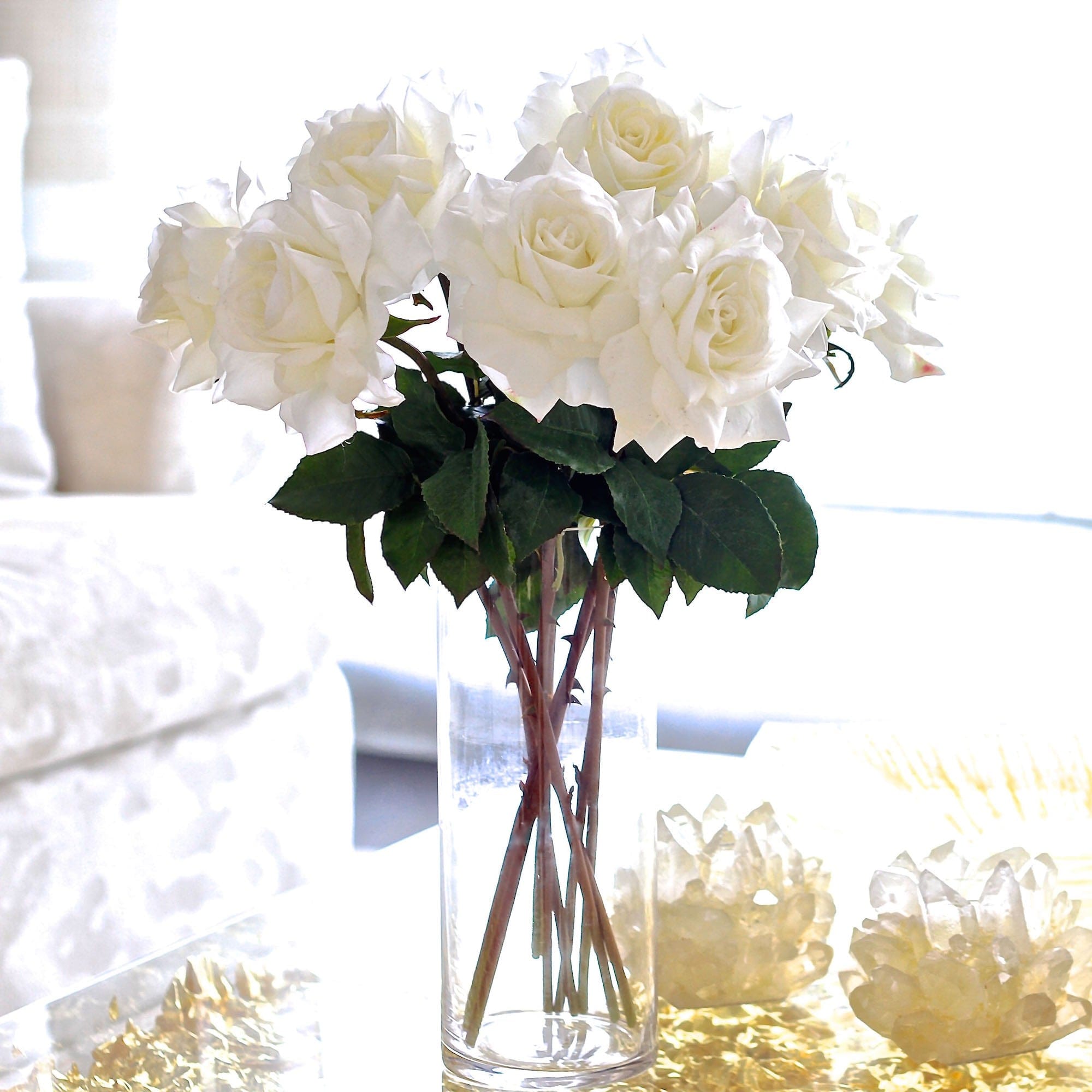 Artificial flowers luxury faux silk white hybrid tea roses lifelike realistic faux flowers buy online from Amaranthine Blooms UK