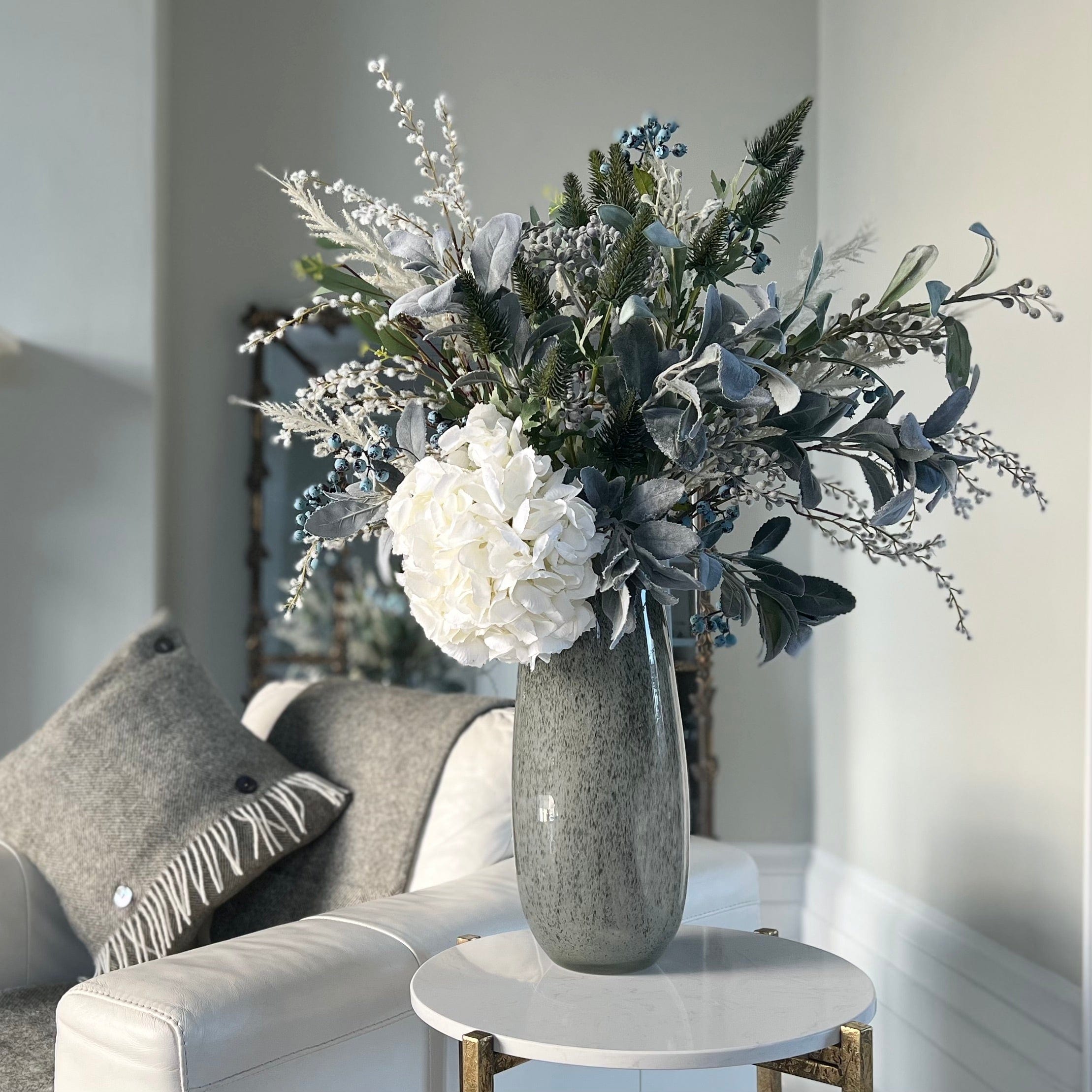 Silver, Blue & White Christmas Artificial Flowers