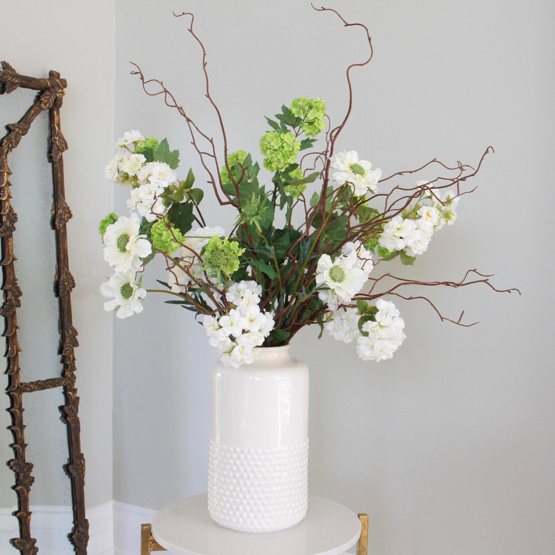 Artificial flowers luxury faux silk spring branching out bouquet lifelike realistic faux blossom viburnum flowers with vase arrangement from Amaranthine Blooms UK