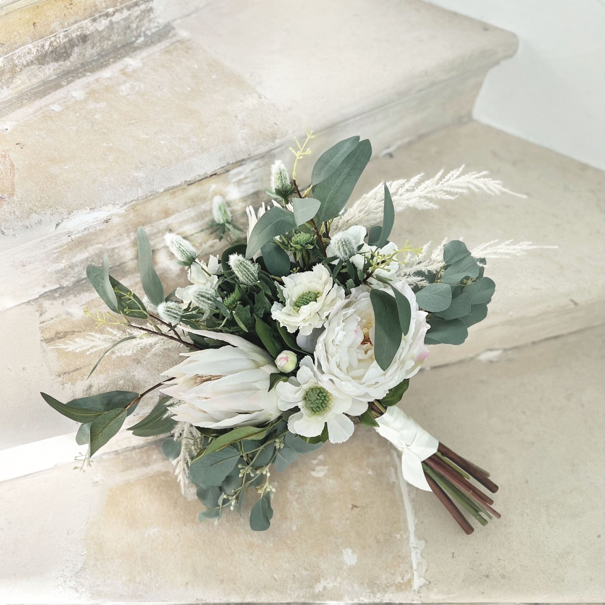 White Artificial Flower Wedding Bouquet Protea